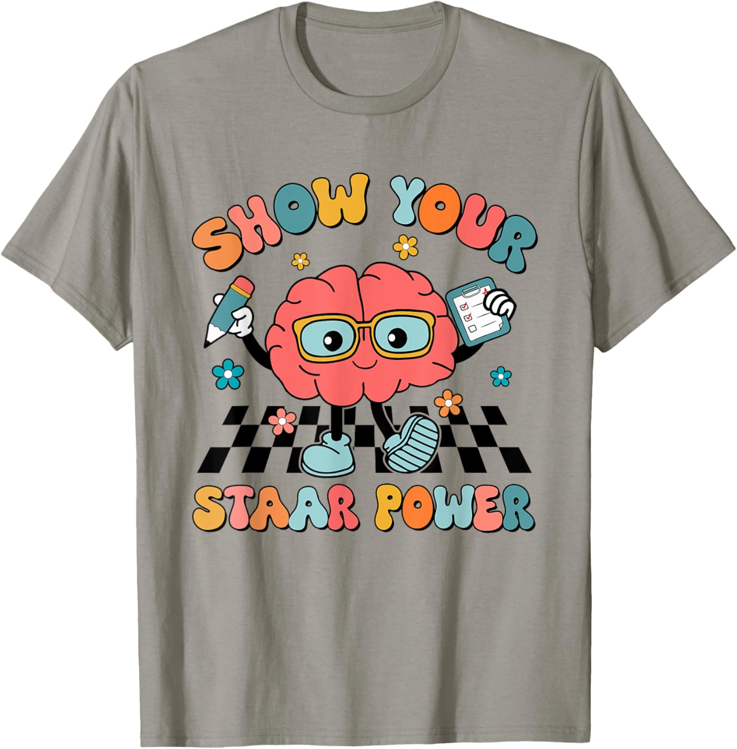 Retro Groovy Show Your STAAR Power Brain Teacher Testing Day T-Shirt