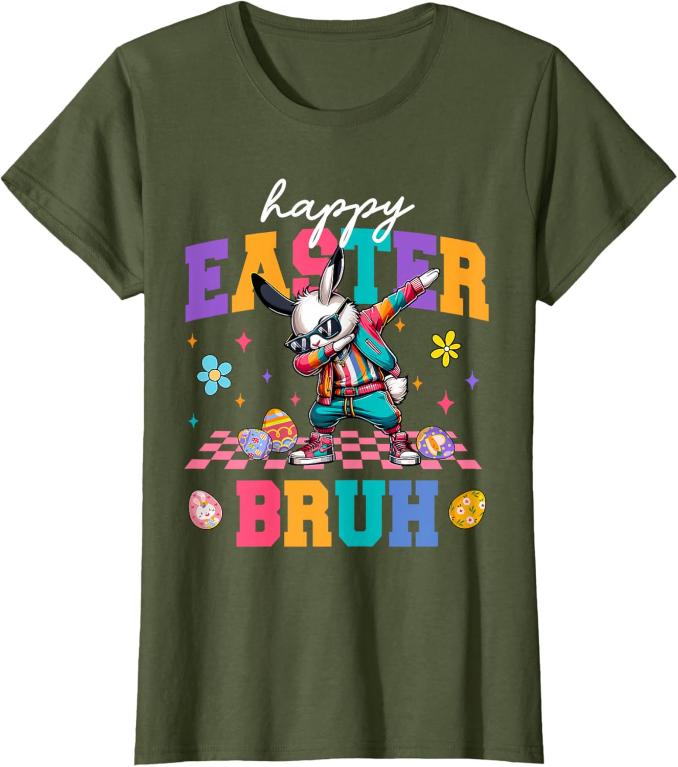 Retro Happy Easter Bruh Bunny Dabbing Tool Kids Easter Women T-Shirt