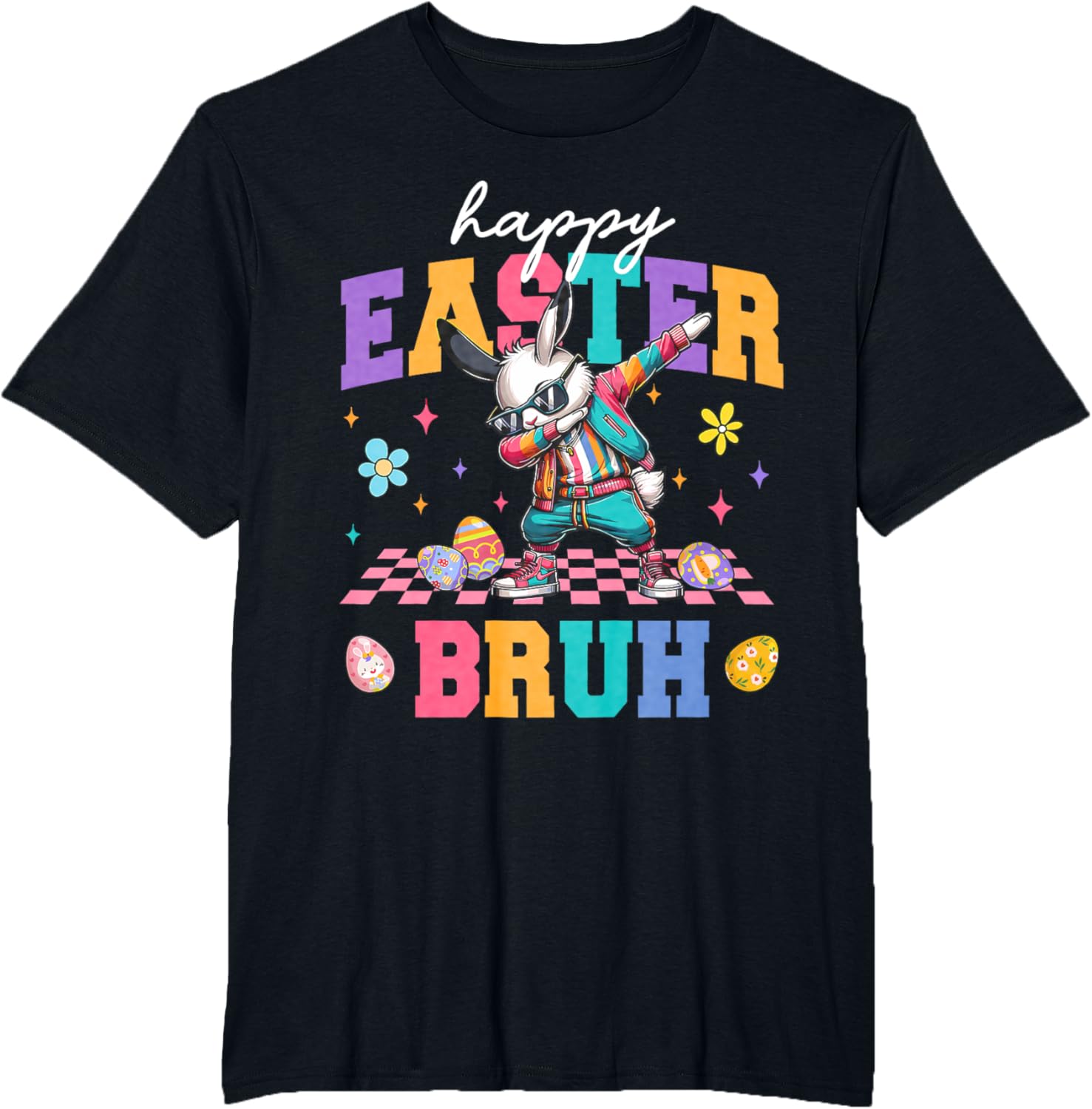 Retro Happy Easter Bruh Bunny Dabbing Tool Kids Easter Women T-Shirt