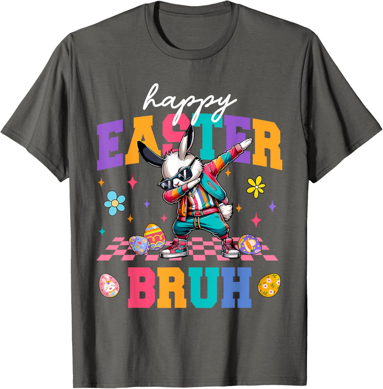 Retro Happy Easter Bruh Bunny Dabbing Tool Kids Easter Women T-Shirt