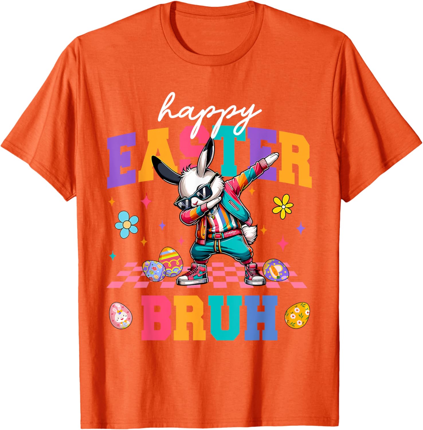 Retro Happy Easter Bruh Bunny Dabbing Tool Kids Easter Women T-Shirt