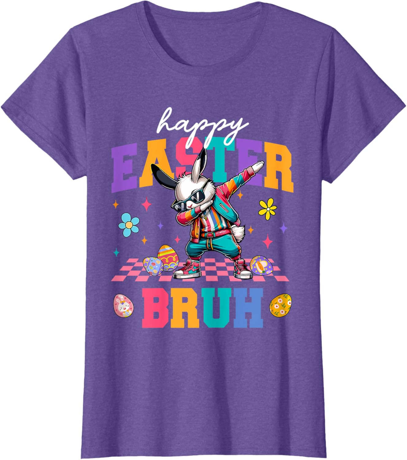 Retro Happy Easter Bruh Bunny Dabbing Tool Kids Easter Women T-Shirt