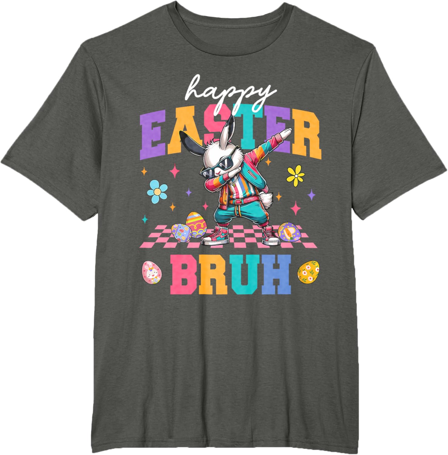 Retro Happy Easter Bruh Bunny Dabbing Tool Kids Easter Women T-Shirt