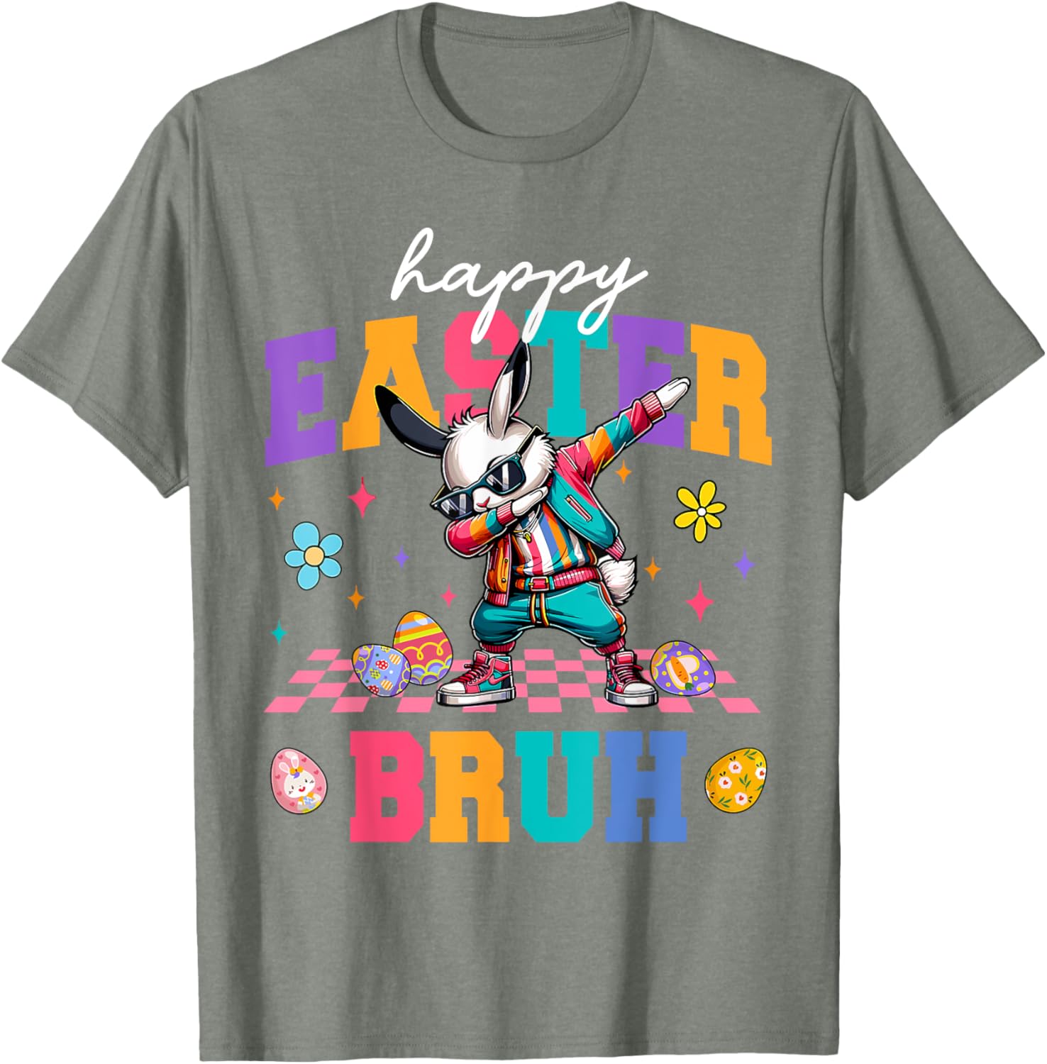 Retro Happy Easter Bruh Bunny Dabbing Tool Kids Easter Women T-Shirt