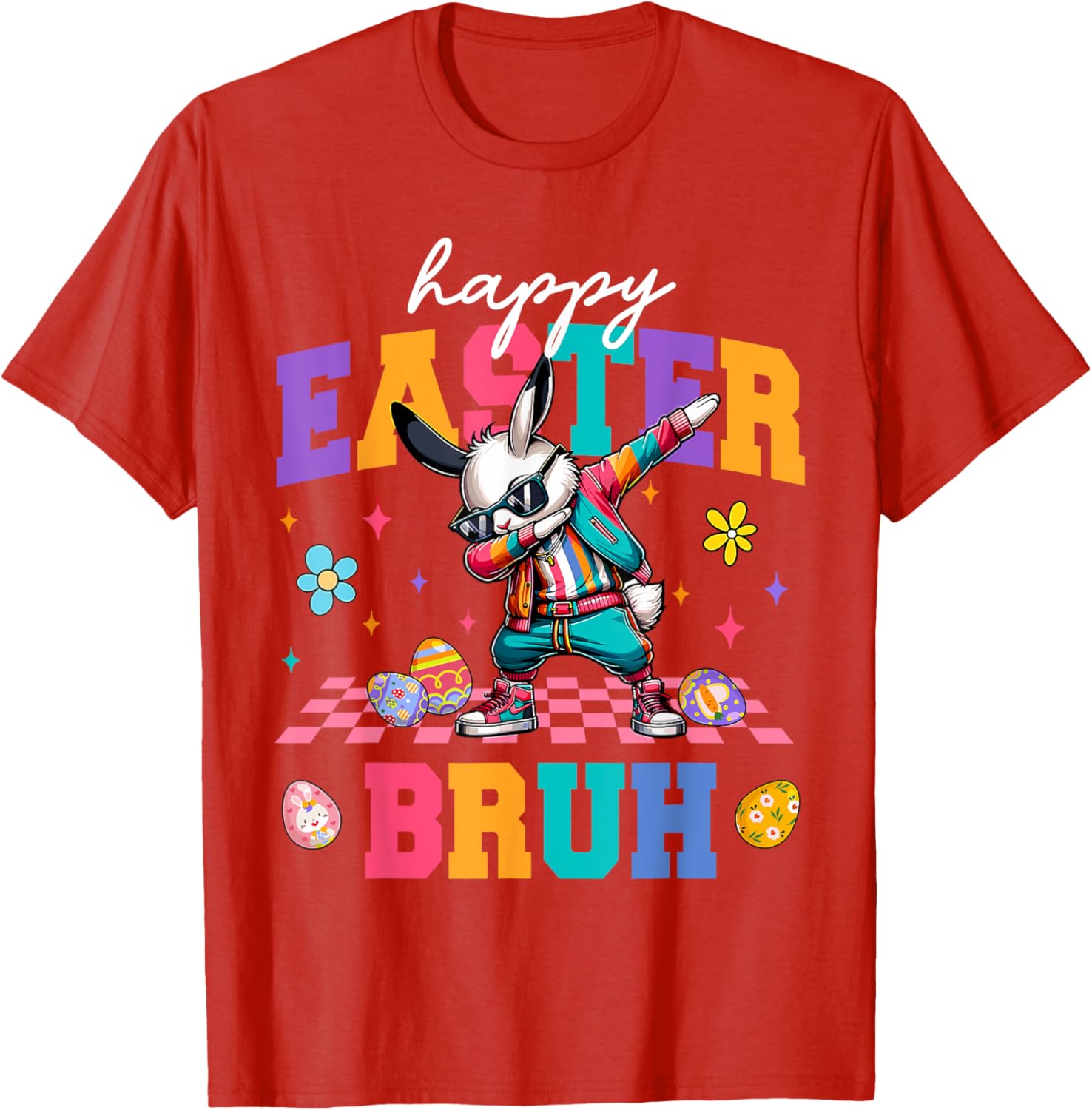 Retro Happy Easter Bruh Bunny Dabbing Tool Kids Easter Women T-Shirt