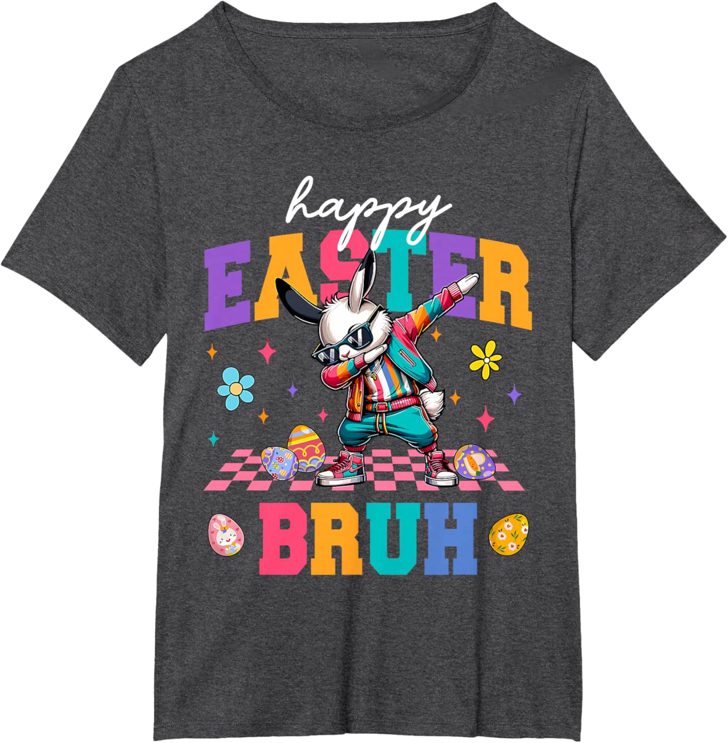 Retro Happy Easter Bruh Bunny Dabbing Tool Kids Easter Women T-Shirt