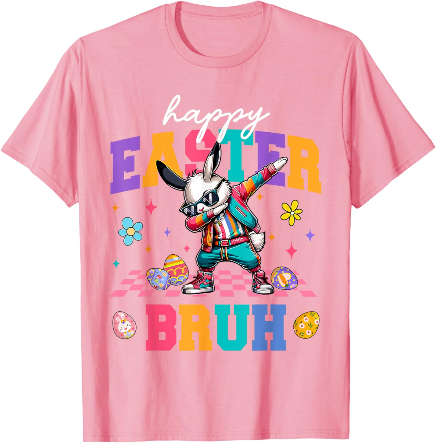 Retro Happy Easter Bruh Bunny Dabbing Tool Kids Easter Women T-Shirt