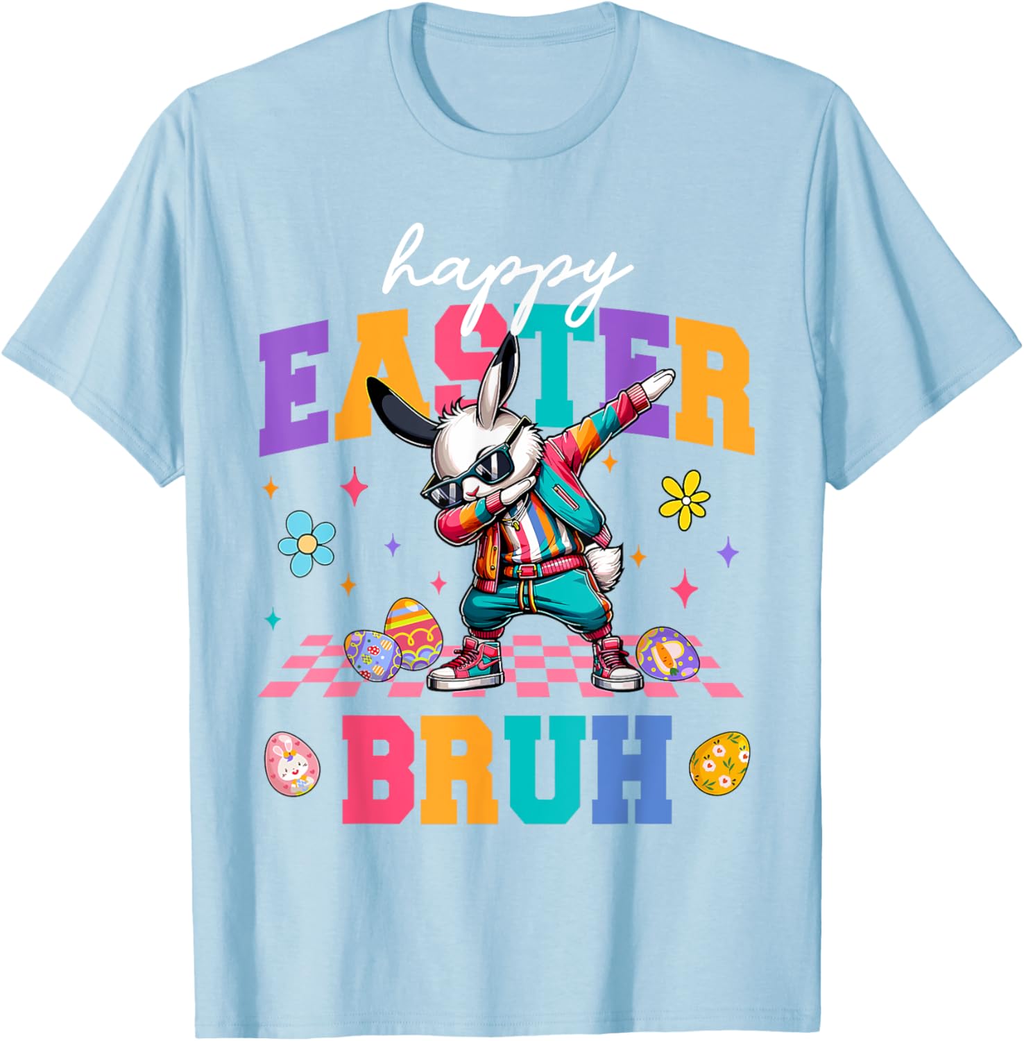 Retro Happy Easter Bruh Bunny Dabbing Tool Kids Easter Women T-Shirt