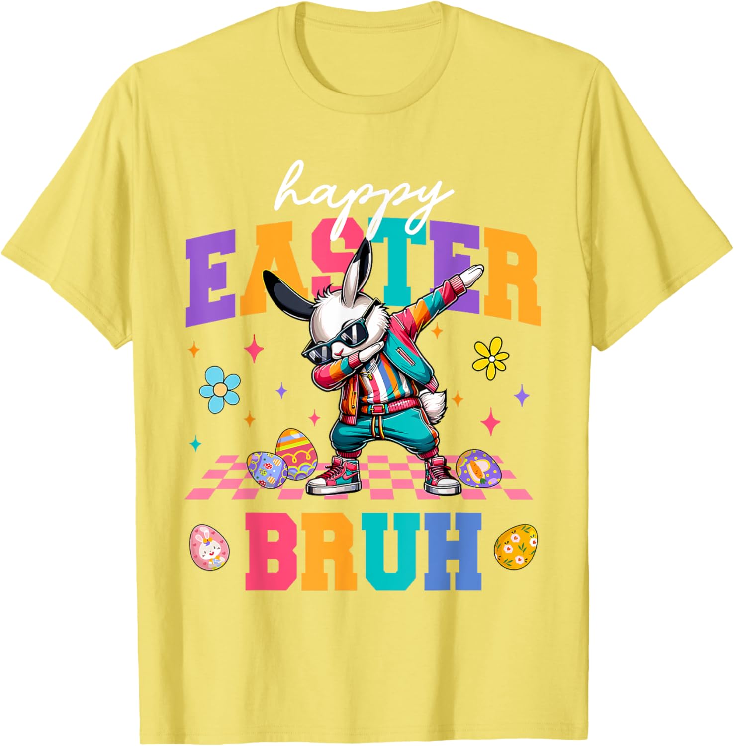 Retro Happy Easter Bruh Bunny Dabbing Tool Kids Easter Women T-Shirt