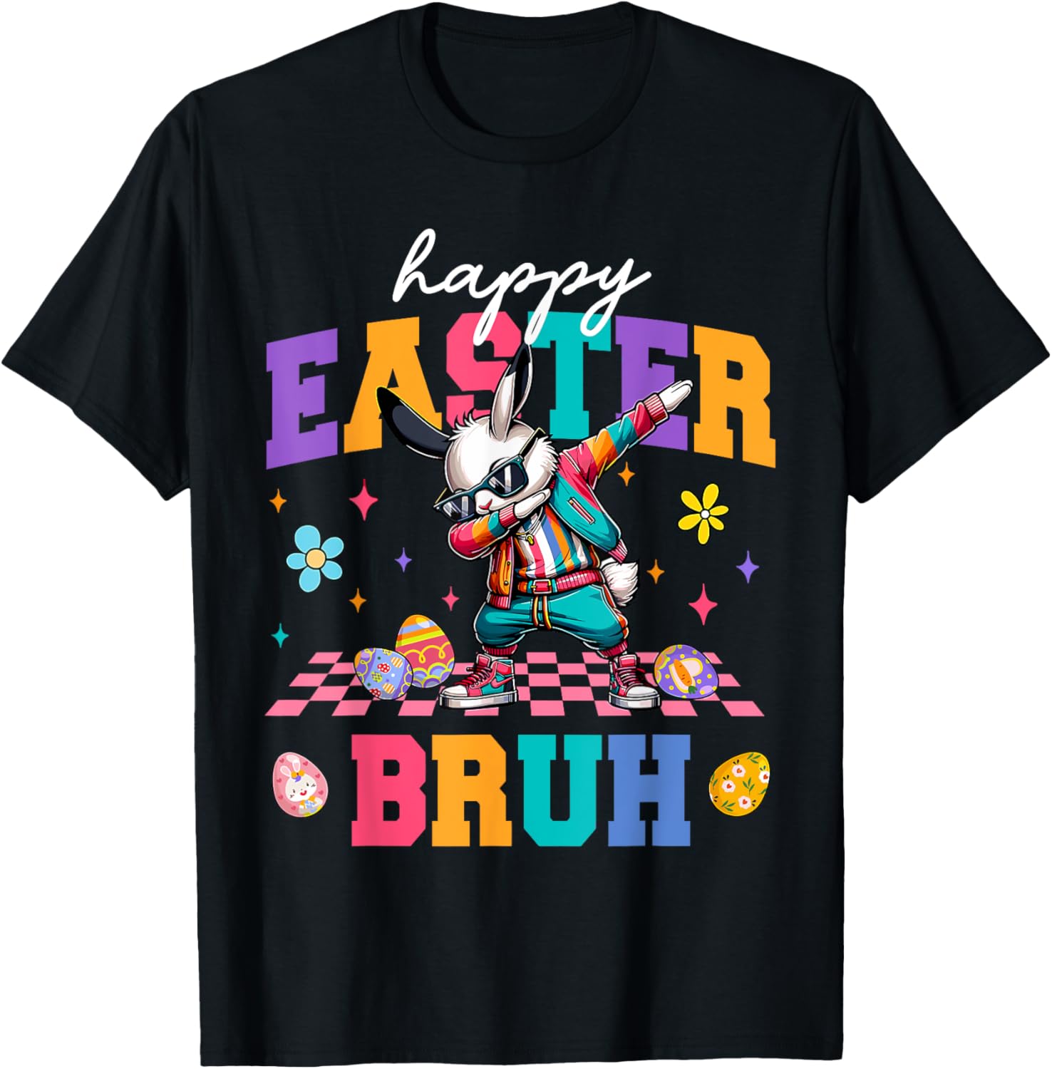 Retro Happy Easter Bruh Bunny Dabbing Tool Kids Easter Women T-Shirt