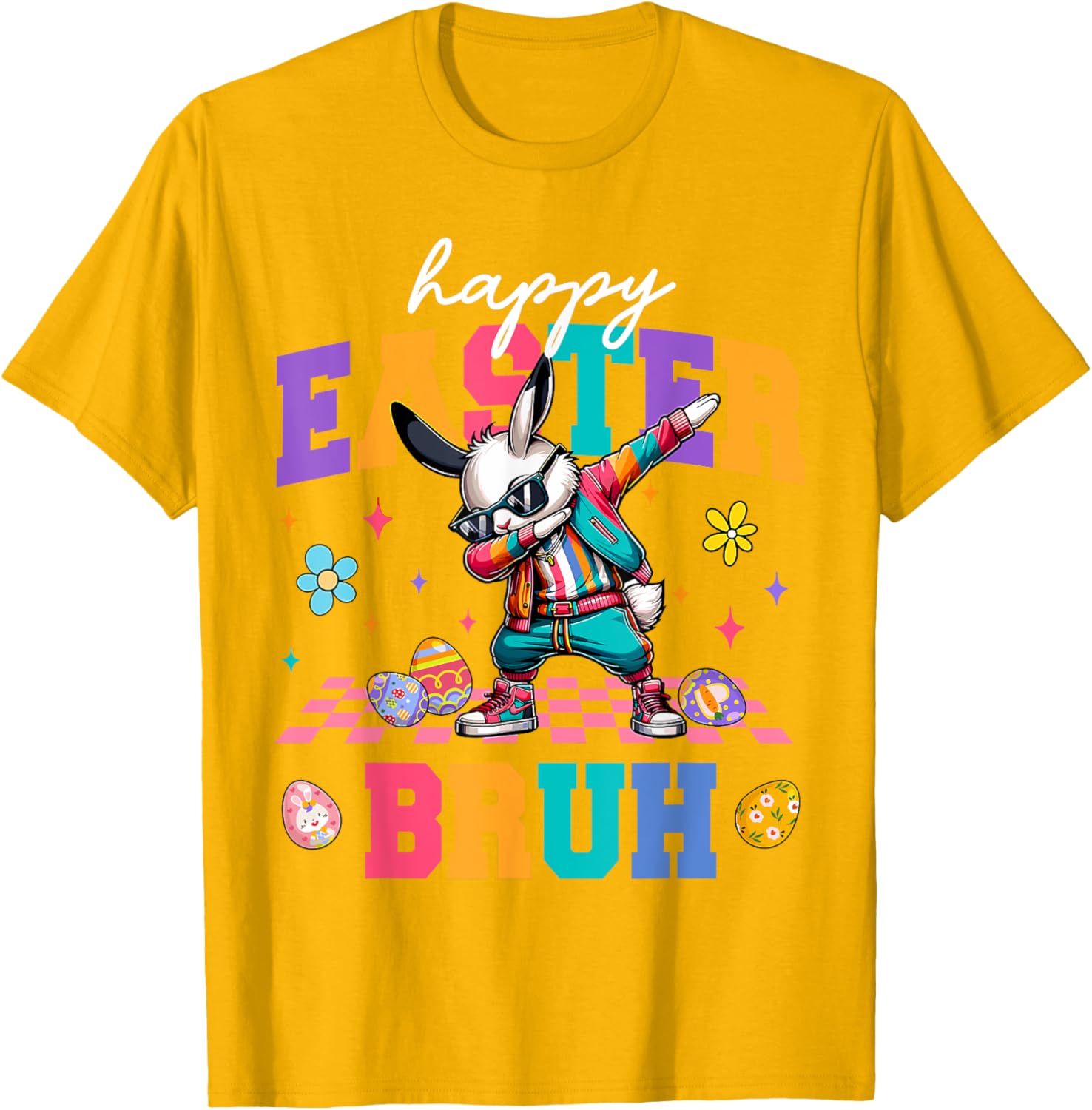 Retro Happy Easter Bruh Bunny Dabbing Tool Kids Easter Women T-Shirt