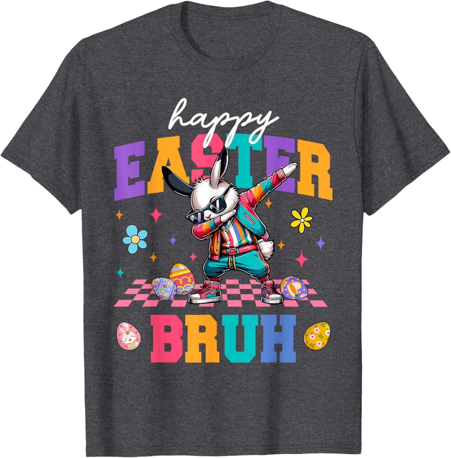 Retro Happy Easter Bruh Bunny Dabbing Tool Kids Easter Women T-Shirt