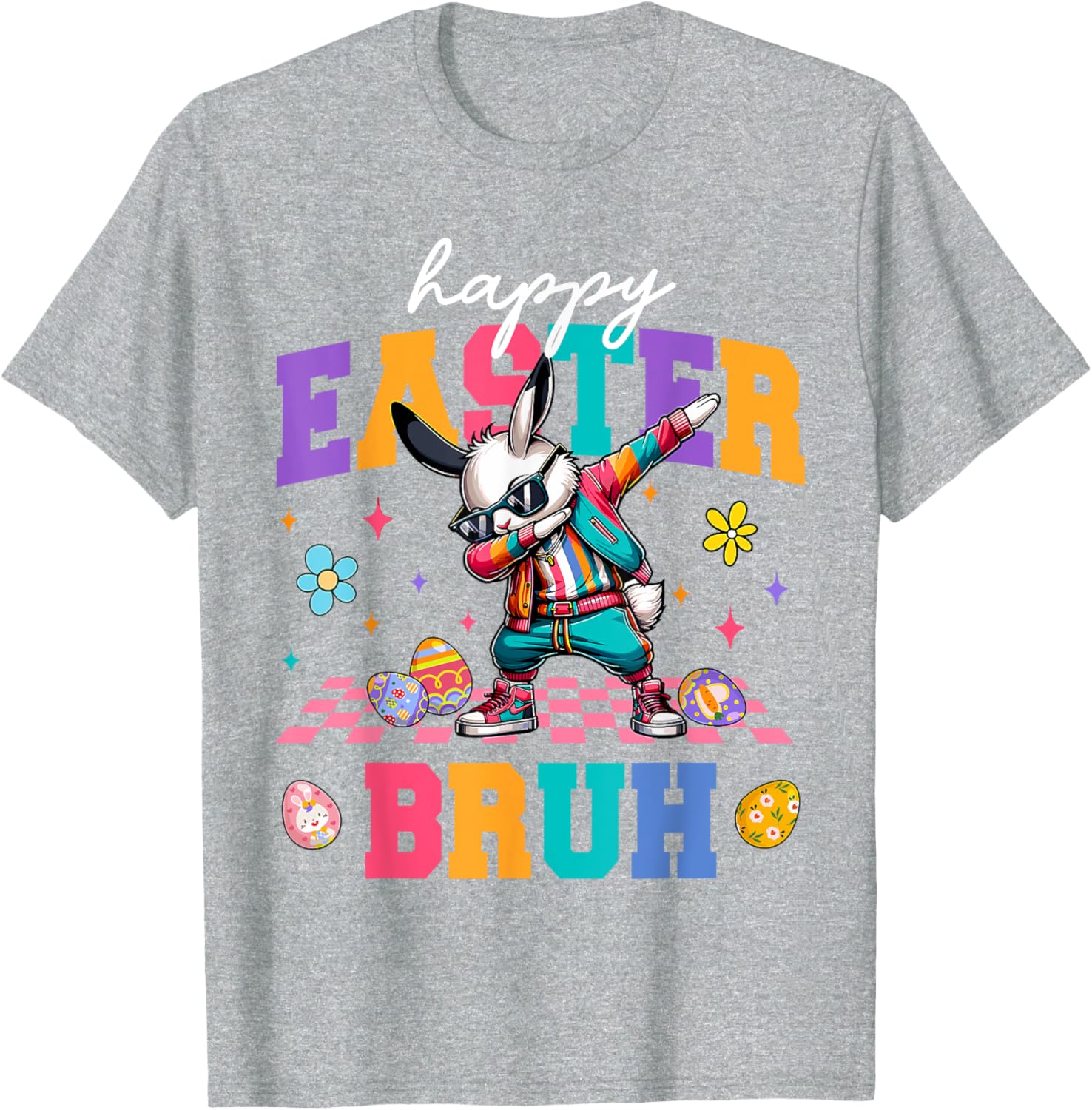 Retro Happy Easter Bruh Bunny Dabbing Tool Kids Easter Women T-Shirt