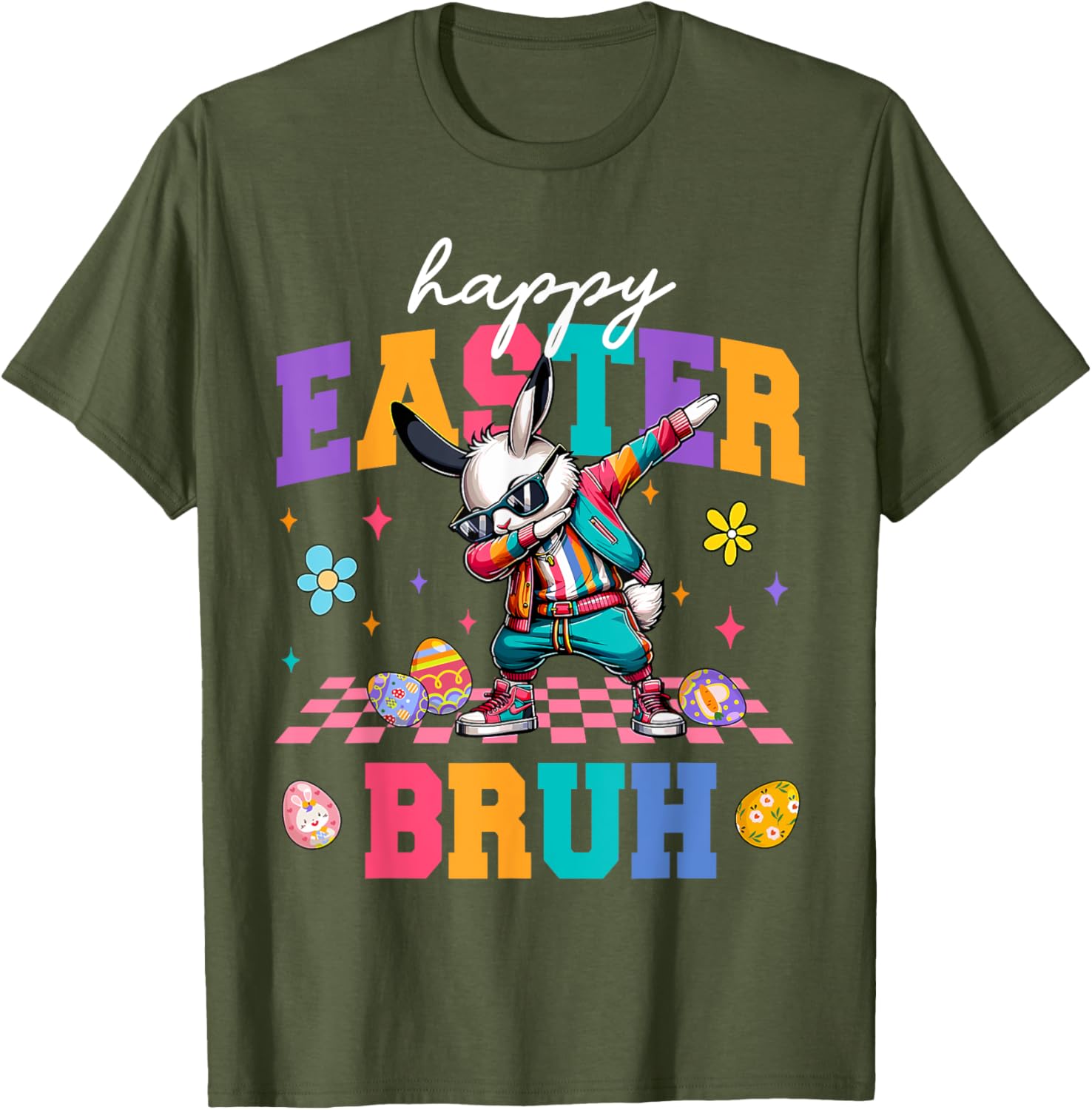 Retro Happy Easter Bruh Bunny Dabbing Tool Kids Easter Women T-Shirt