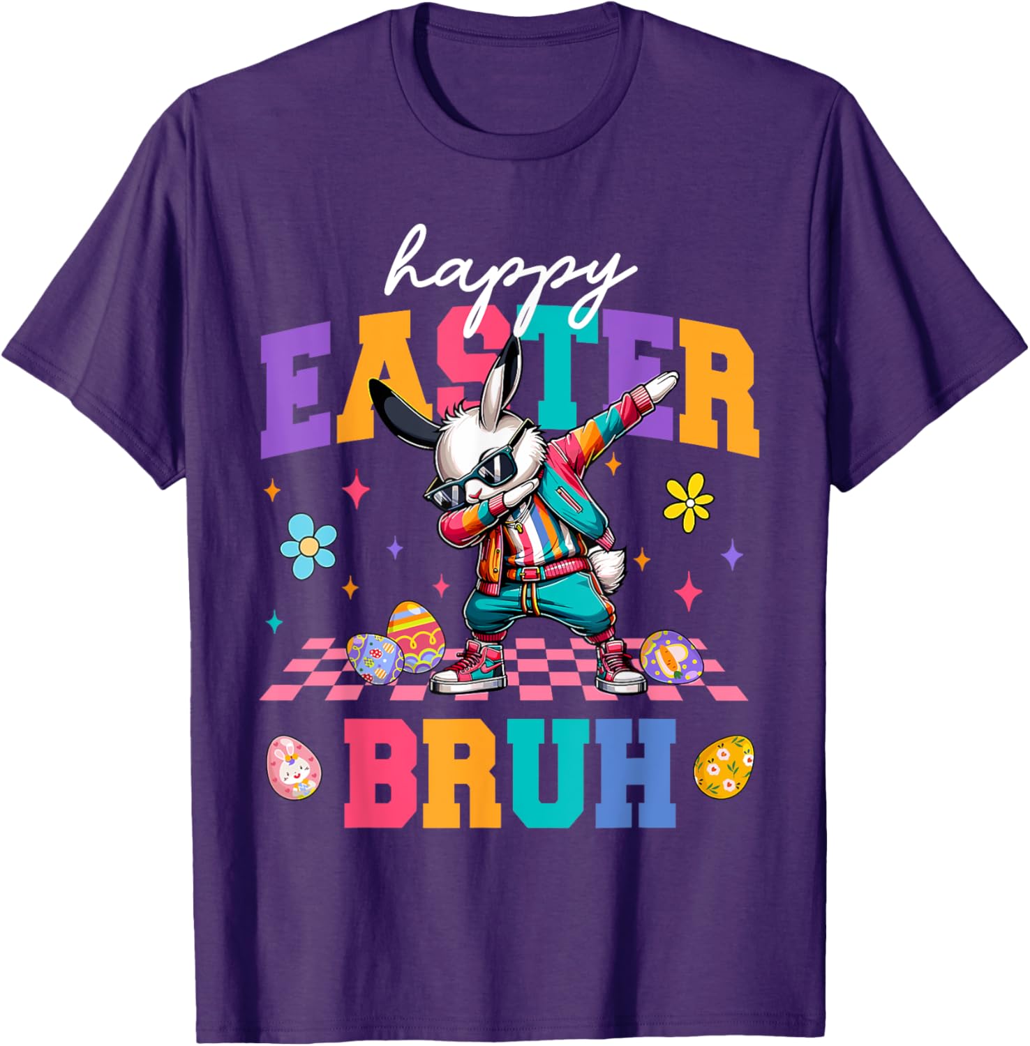 Retro Happy Easter Bruh Bunny Dabbing Tool Kids Easter Women T-Shirt