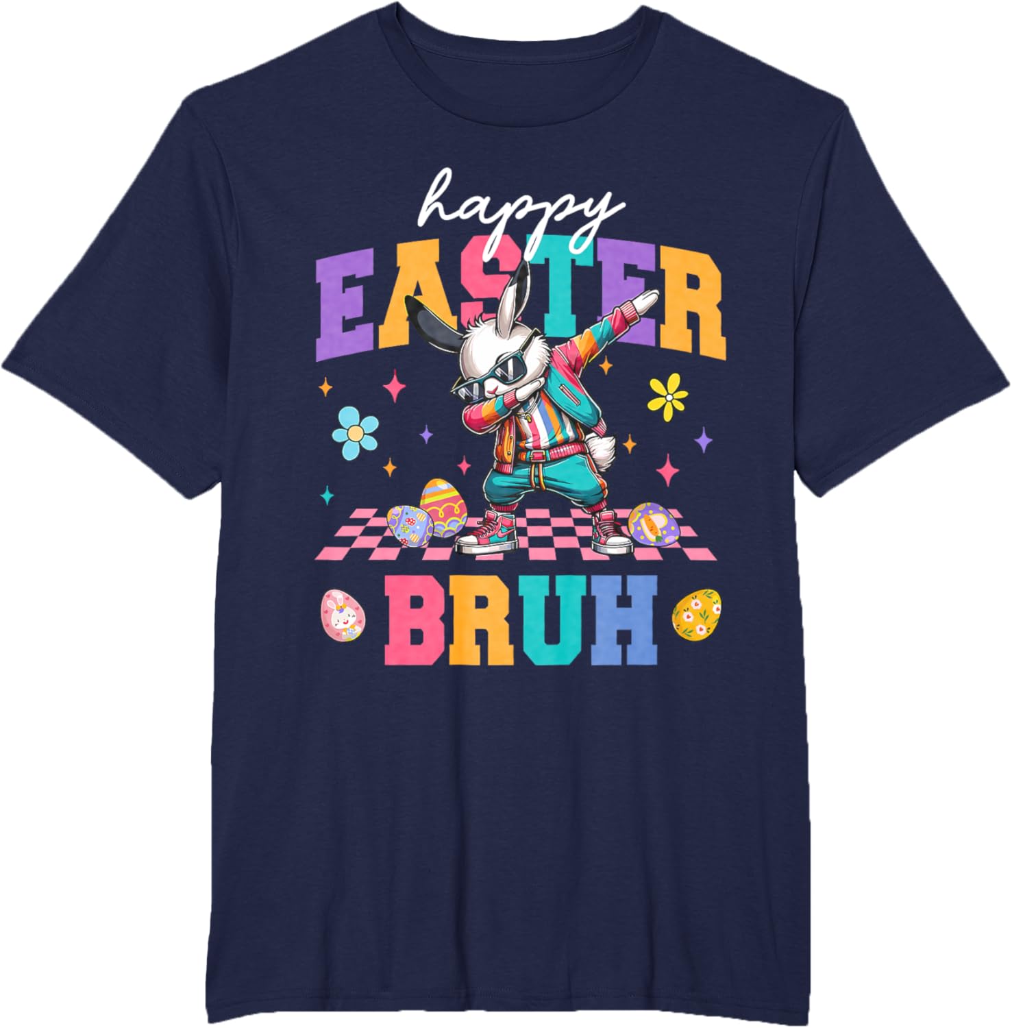 Retro Happy Easter Bruh Bunny Dabbing Tool Kids Easter Women T-Shirt