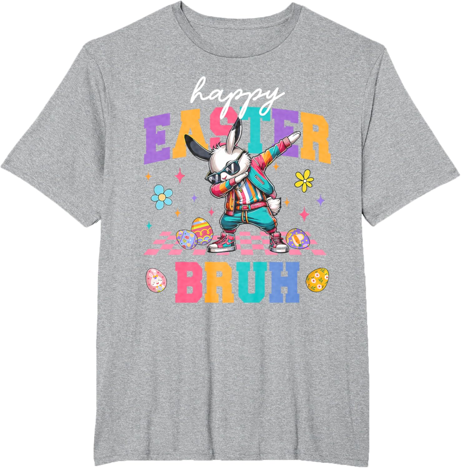 Retro Happy Easter Bruh Bunny Dabbing Tool Kids Easter Women T-Shirt