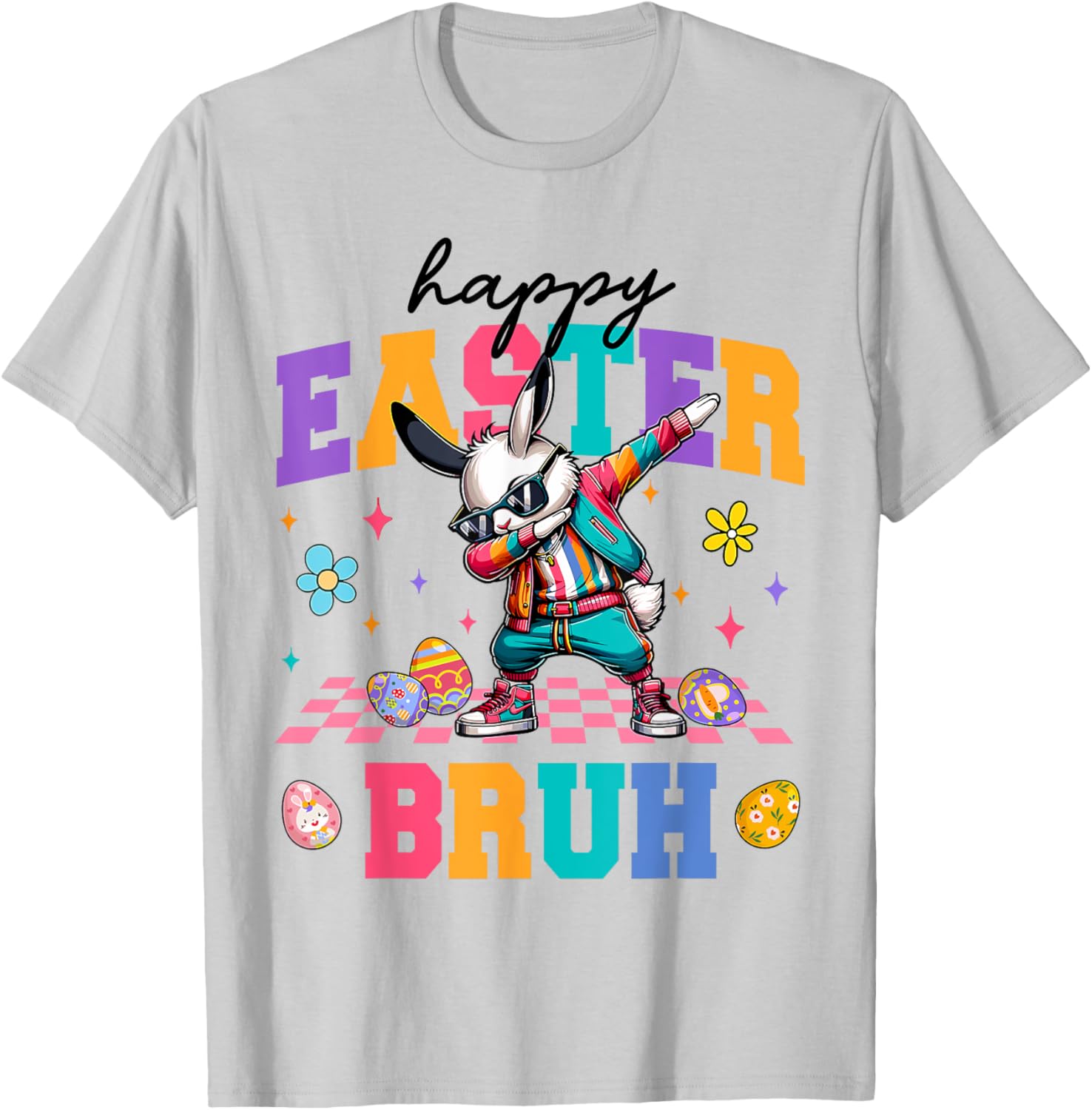 Retro Happy Easter Bruh Bunny Dabbing Tool Kids Easter Women T-Shirt