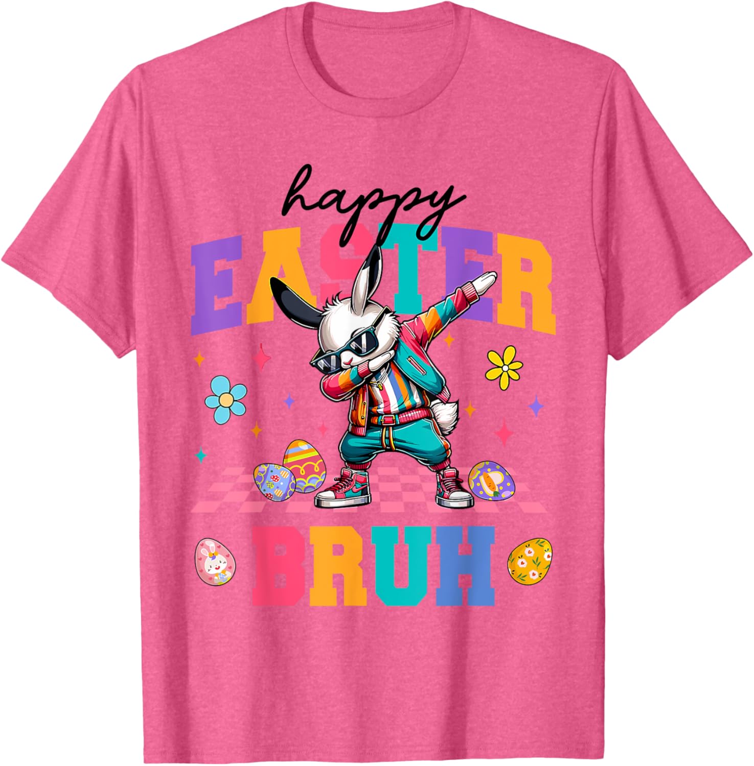 Retro Happy Easter Bruh Bunny Dabbing Tool Kids Easter Women T-Shirt