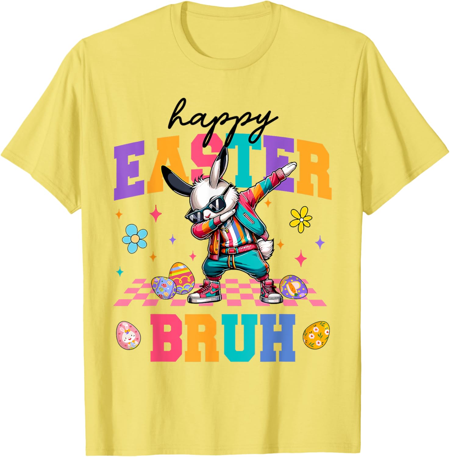 Retro Happy Easter Bruh Bunny Dabbing Tool Kids Easter Women T-Shirt