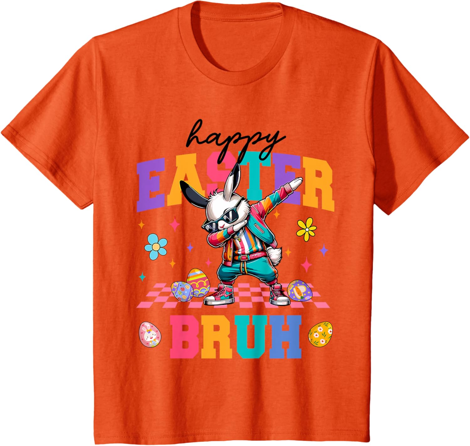 Retro Happy Easter Bruh Bunny Dabbing Tool Kids Easter Women T-Shirt