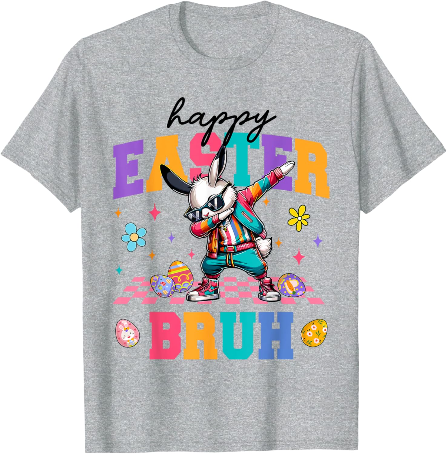 Retro Happy Easter Bruh Bunny Dabbing Tool Kids Easter Women T-Shirt