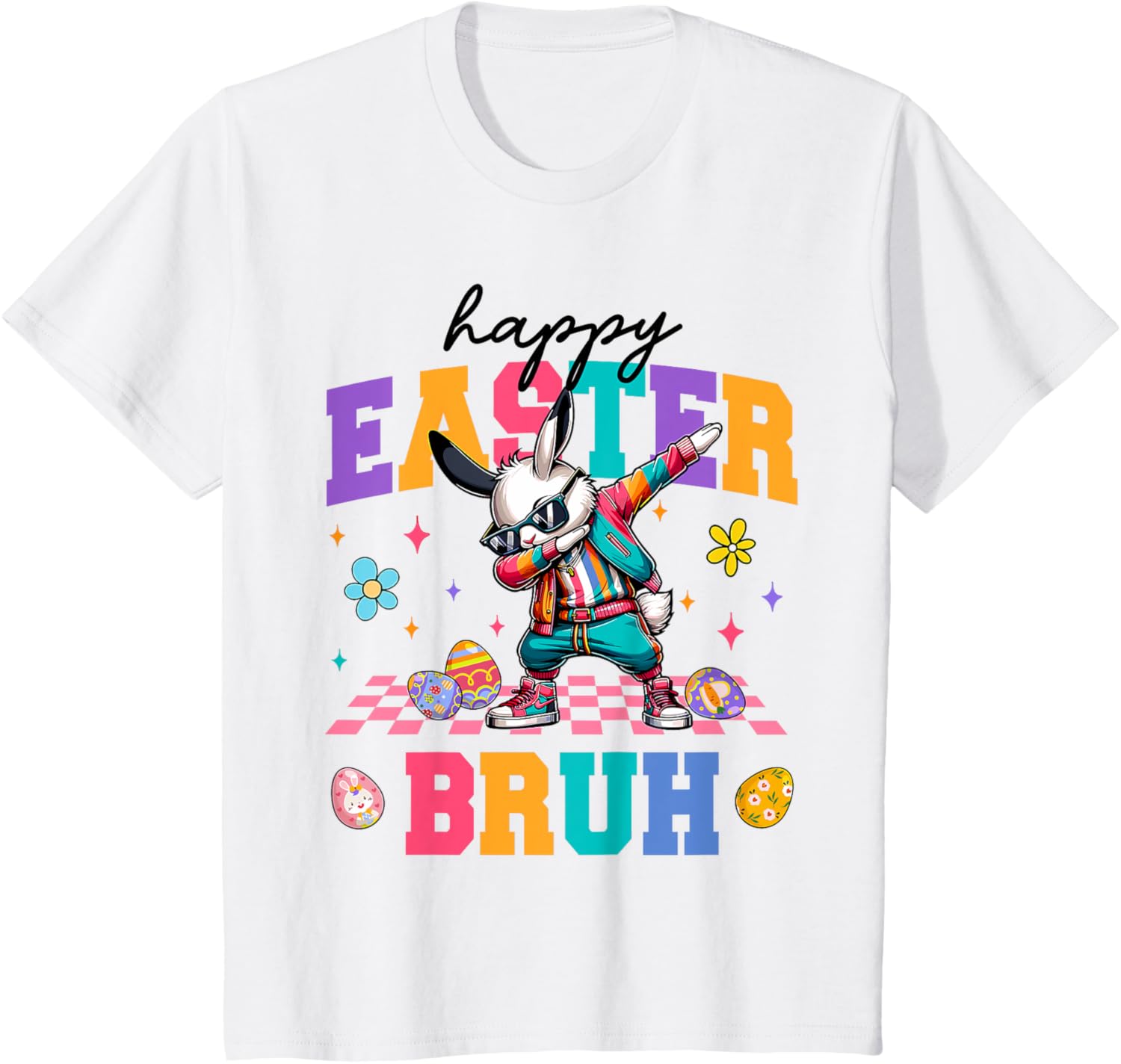 Retro Happy Easter Bruh Bunny Dabbing Tool Kids Easter Women T-Shirt