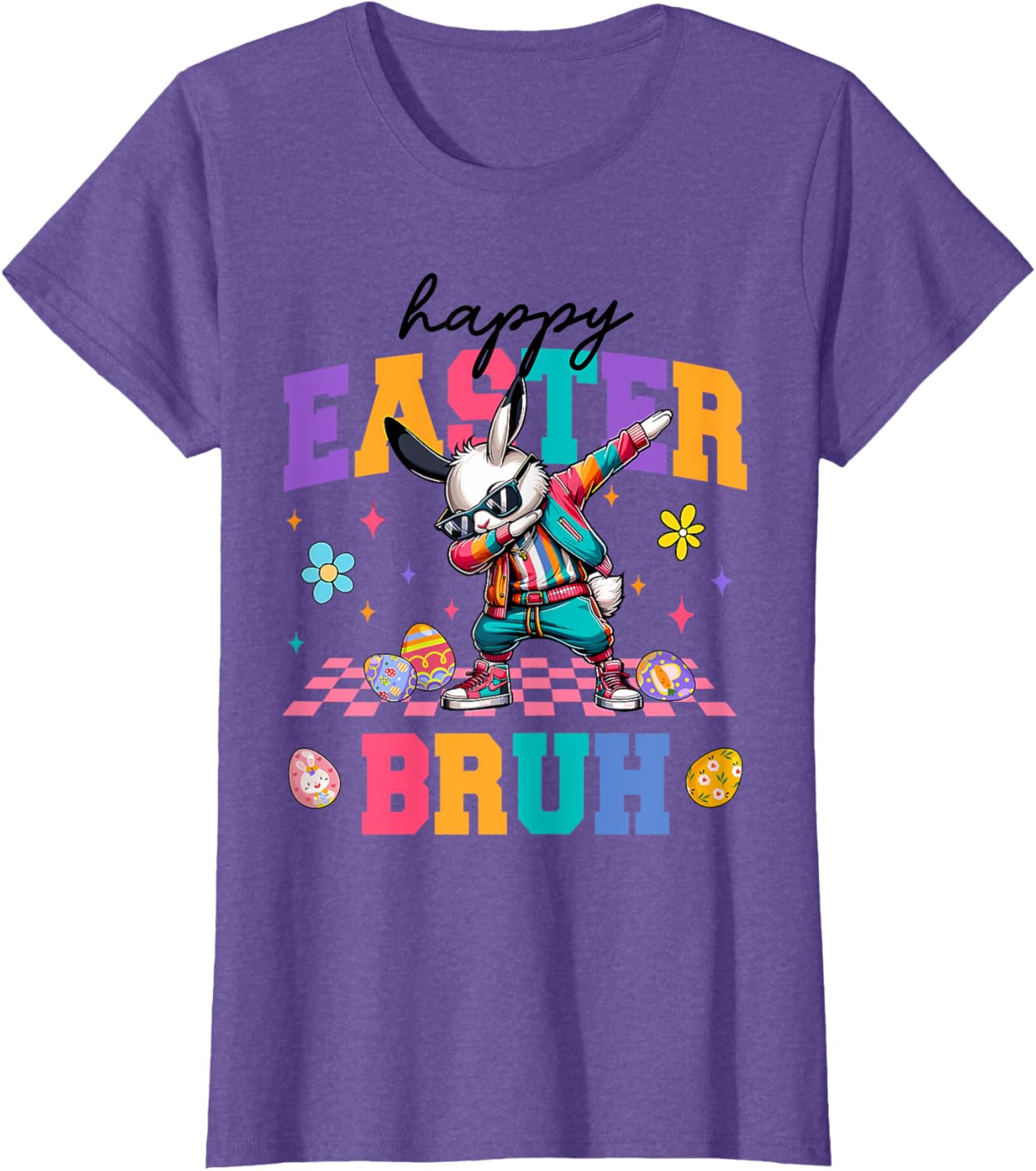 Retro Happy Easter Bruh Bunny Dabbing Tool Kids Easter Women T-Shirt