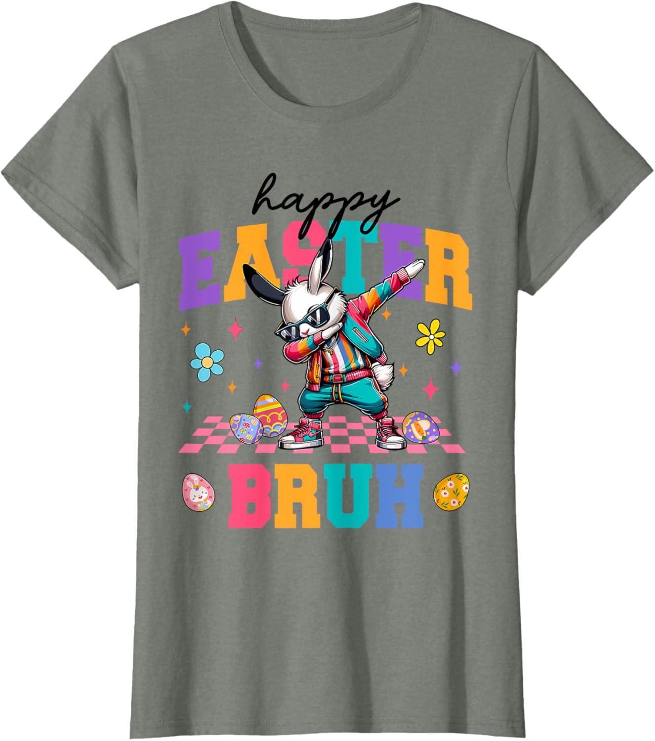 Retro Happy Easter Bruh Bunny Dabbing Tool Kids Easter Women T-Shirt