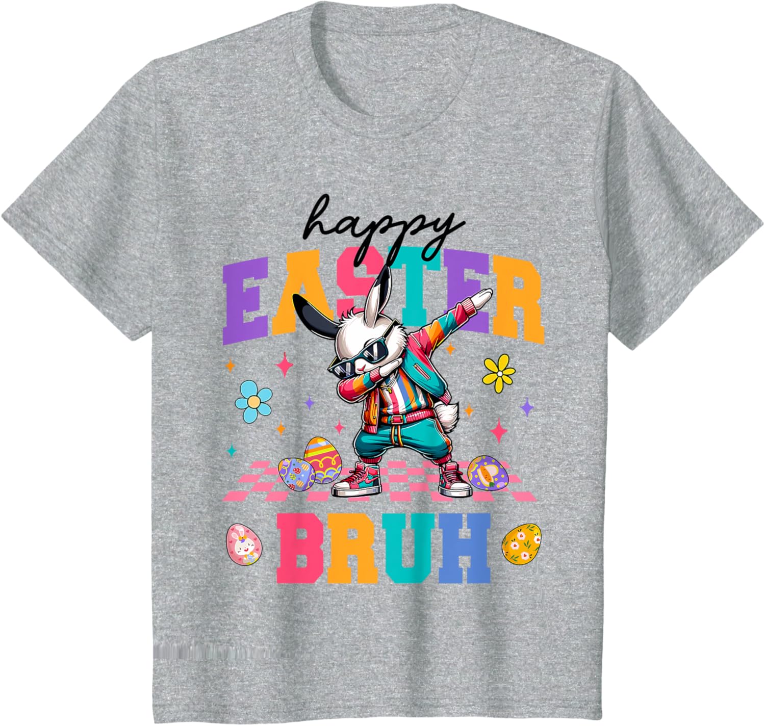 Retro Happy Easter Bruh Bunny Dabbing Tool Kids Easter Women T-Shirt