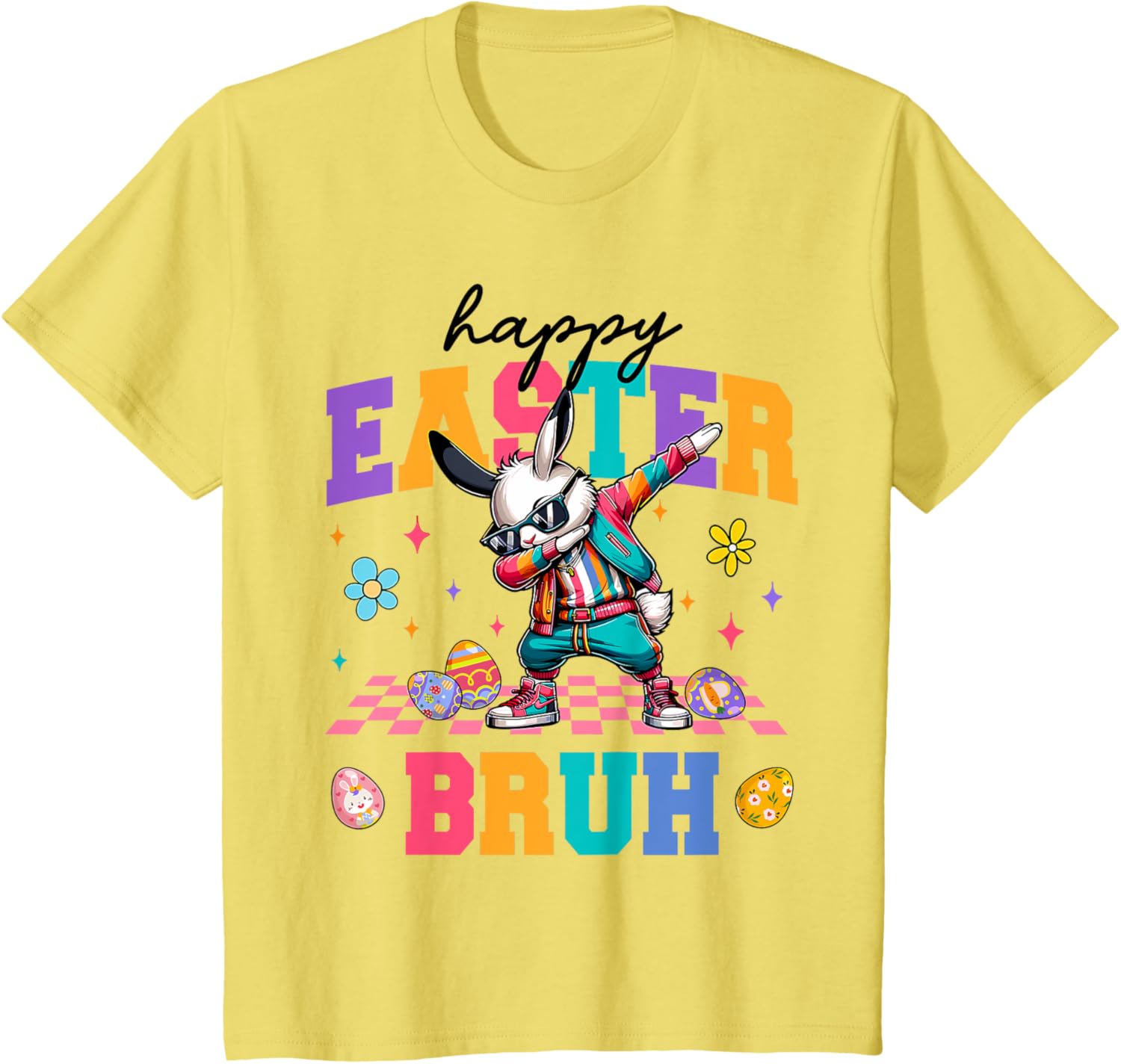 Retro Happy Easter Bruh Bunny Dabbing Tool Kids Easter Women T-Shirt