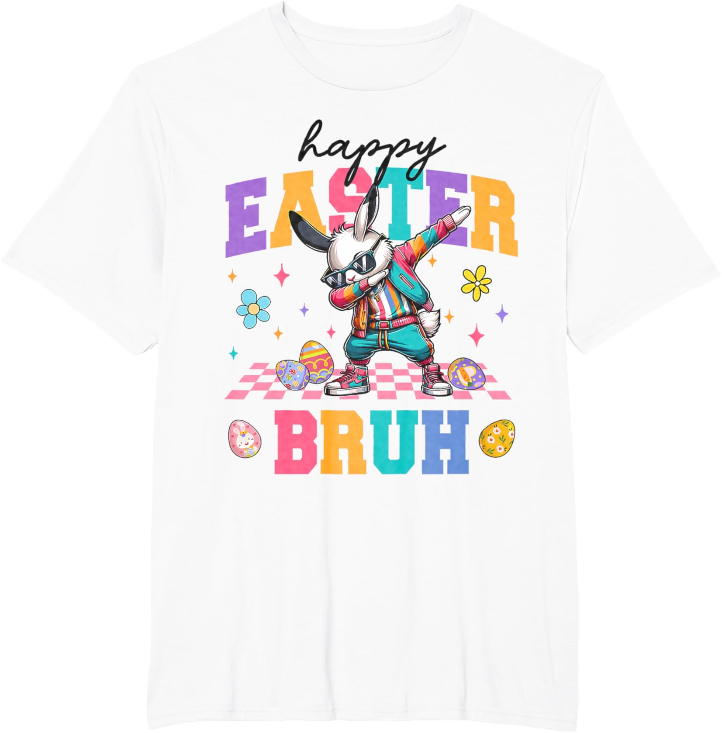 Retro Happy Easter Bruh Bunny Dabbing Tool Kids Easter Women T-Shirt