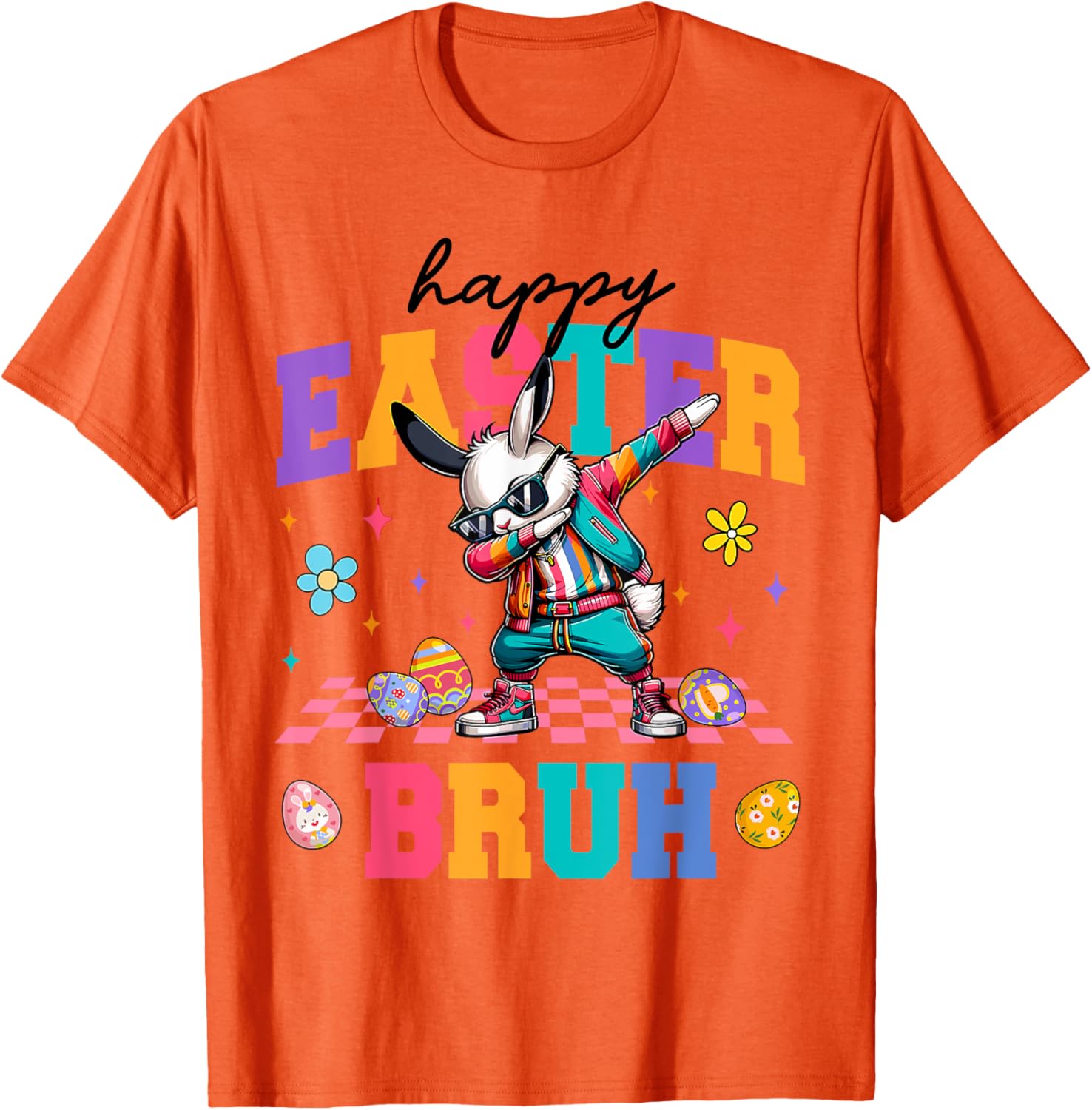 Retro Happy Easter Bruh Bunny Dabbing Tool Kids Easter Women T-Shirt