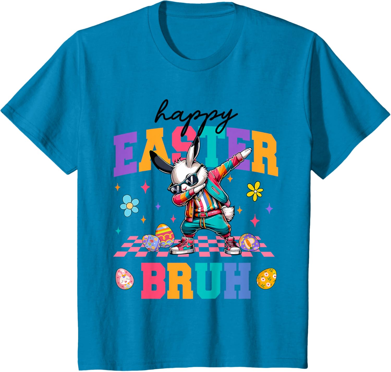 Retro Happy Easter Bruh Bunny Dabbing Tool Kids Easter Women T-Shirt