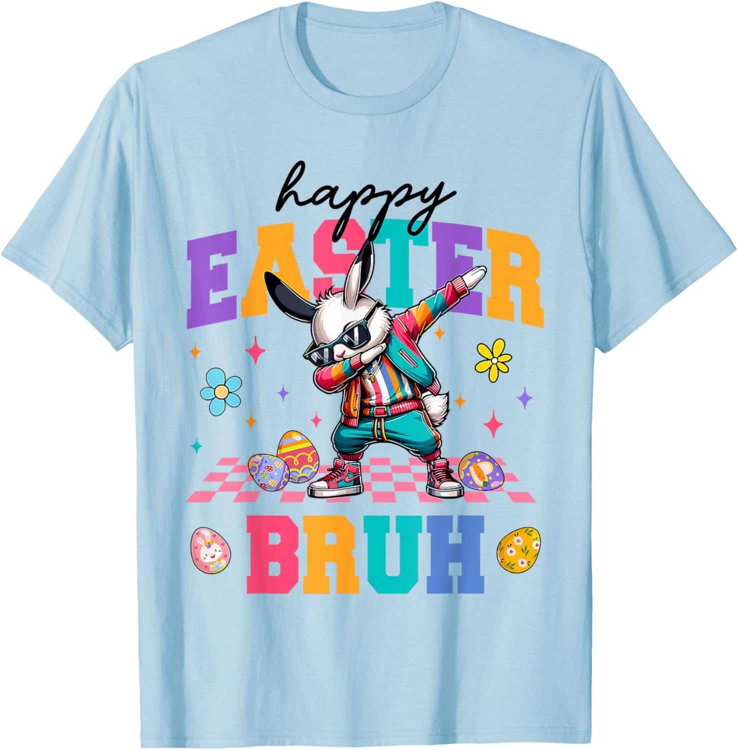 Retro Happy Easter Bruh Bunny Dabbing Tool Kids Easter Women T-Shirt