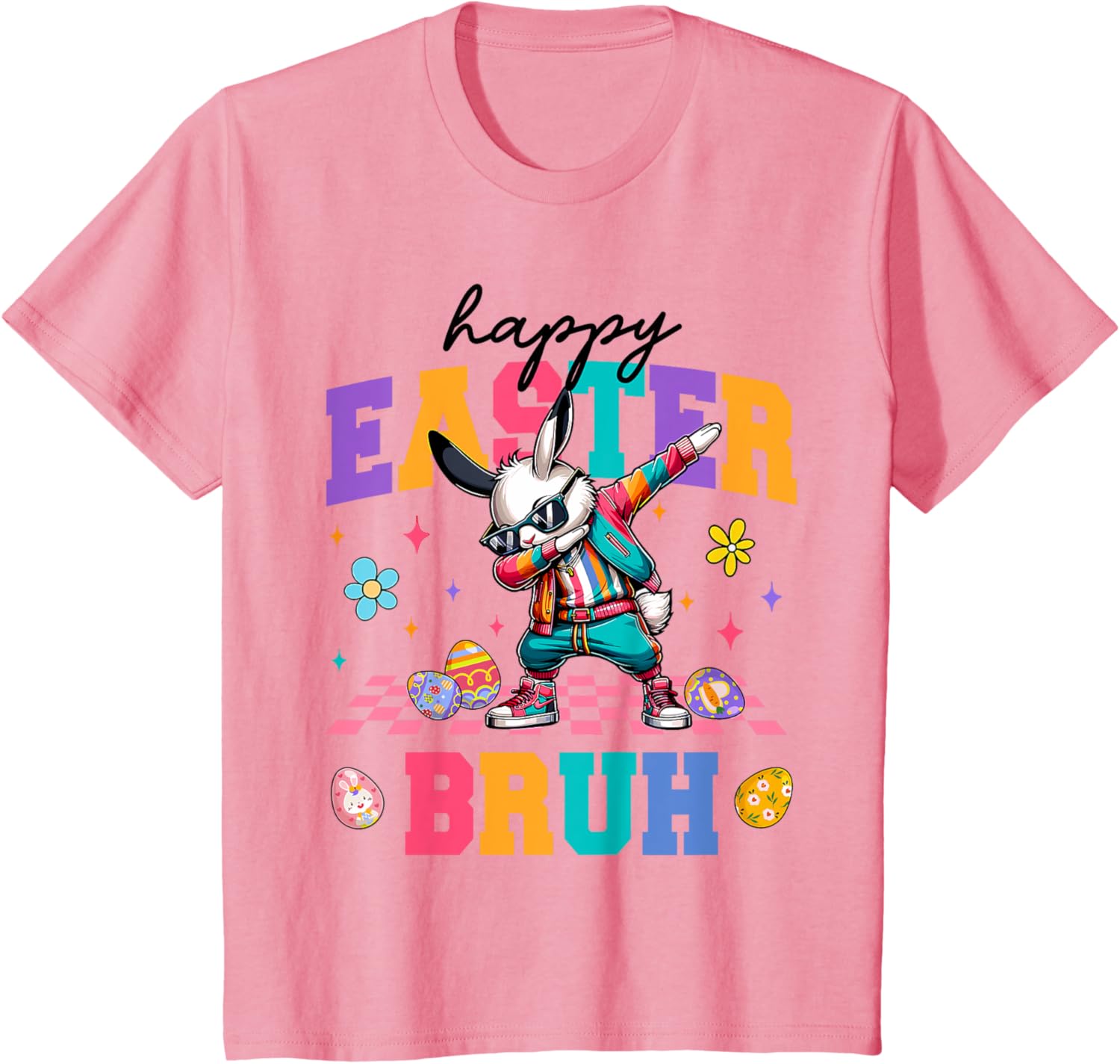 Retro Happy Easter Bruh Bunny Dabbing Tool Kids Easter Women T-Shirt