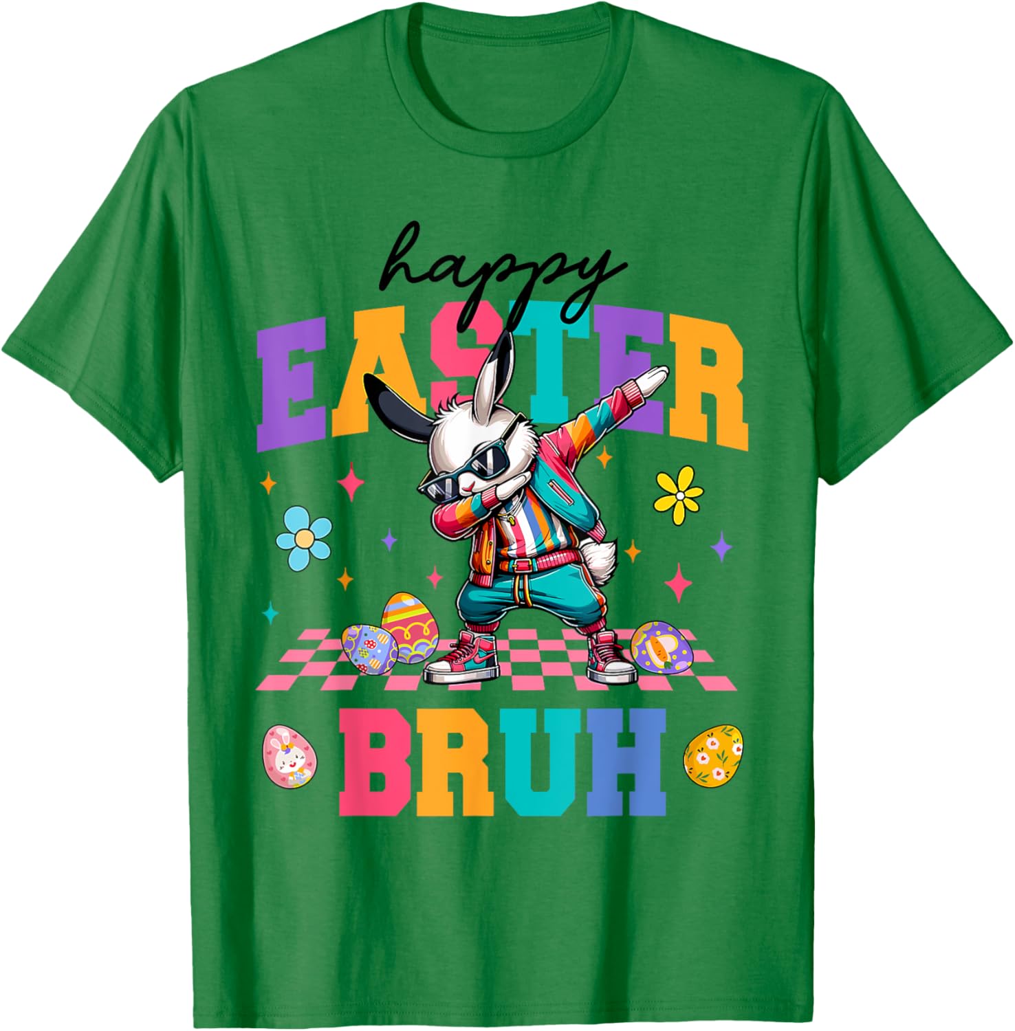 Retro Happy Easter Bruh Bunny Dabbing Tool Kids Easter Women T-Shirt