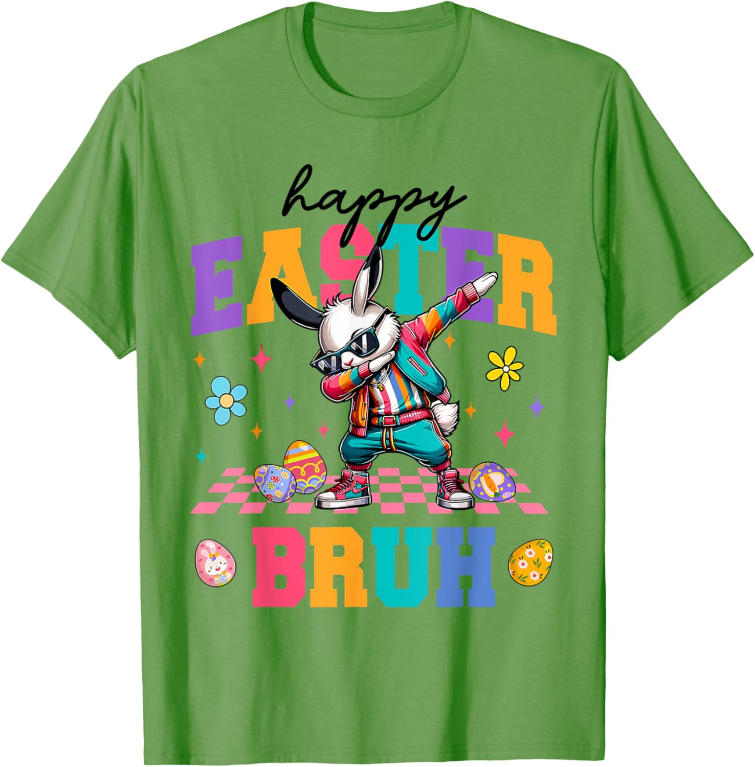 Retro Happy Easter Bruh Bunny Dabbing Tool Kids Easter Women T-Shirt