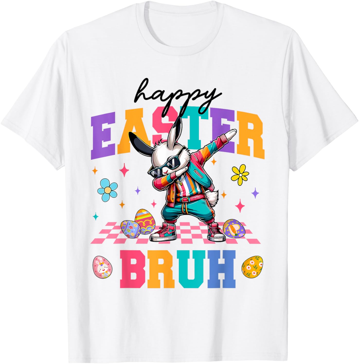 Retro Happy Easter Bruh Bunny Dabbing Tool Kids Easter Women T-Shirt