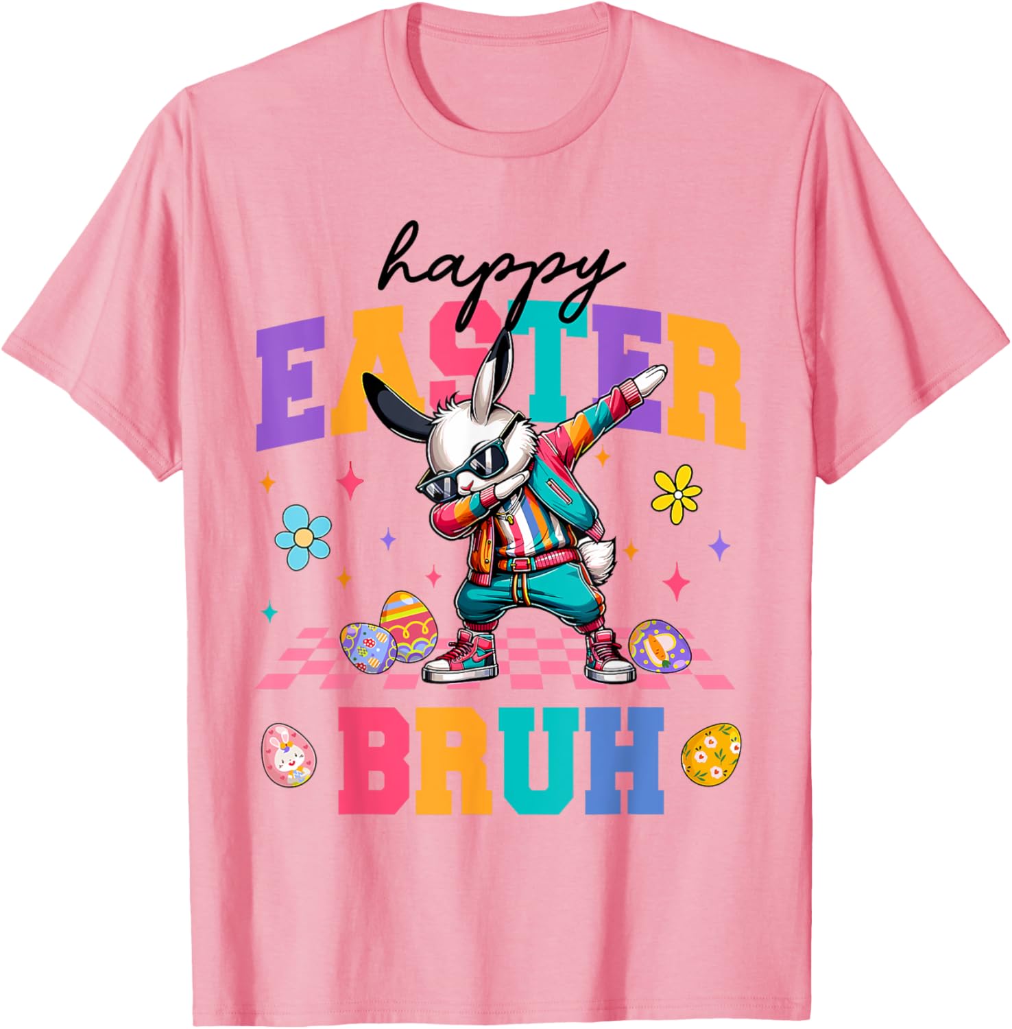 Retro Happy Easter Bruh Bunny Dabbing Tool Kids Easter Women T-Shirt