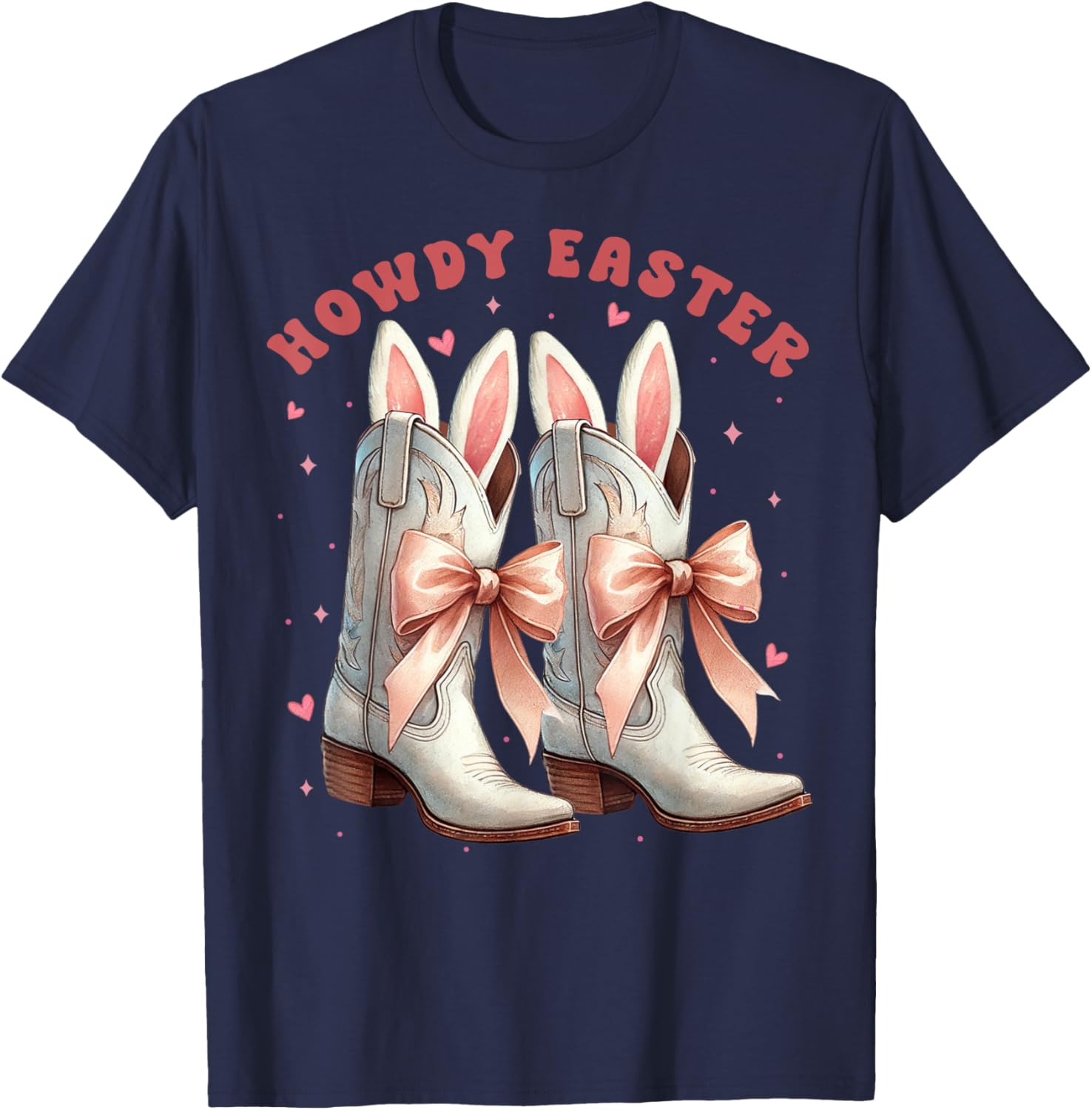 Retro Howdy Easter Bunny Rabbit Boots Cowgirl Coquette Bow T-Shirt