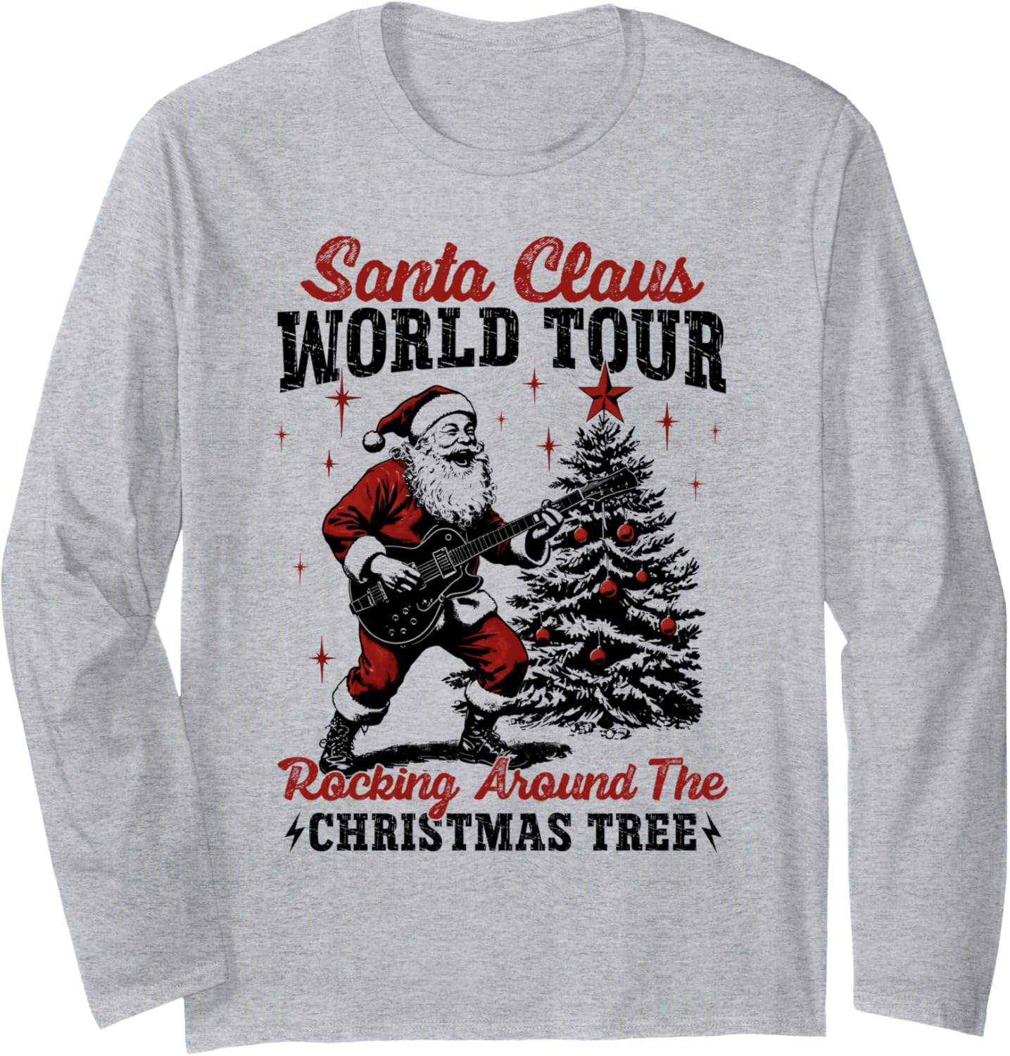 Retro Santa Claus Rocking Around The Christmas Tree Vintage Long Sleeve T-Shirt