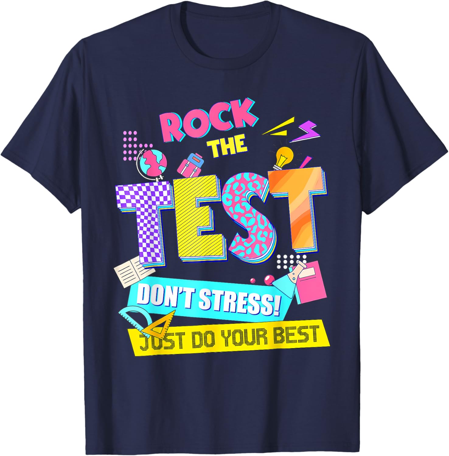 Rock The Test Dont Stress Testing Day Teachers Students T-Shirt