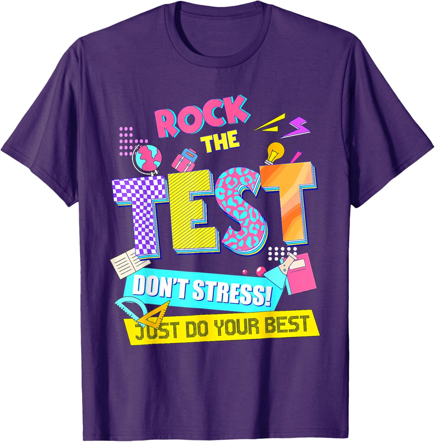 Rock The Test Dont Stress Testing Day Teachers Students T-Shirt
