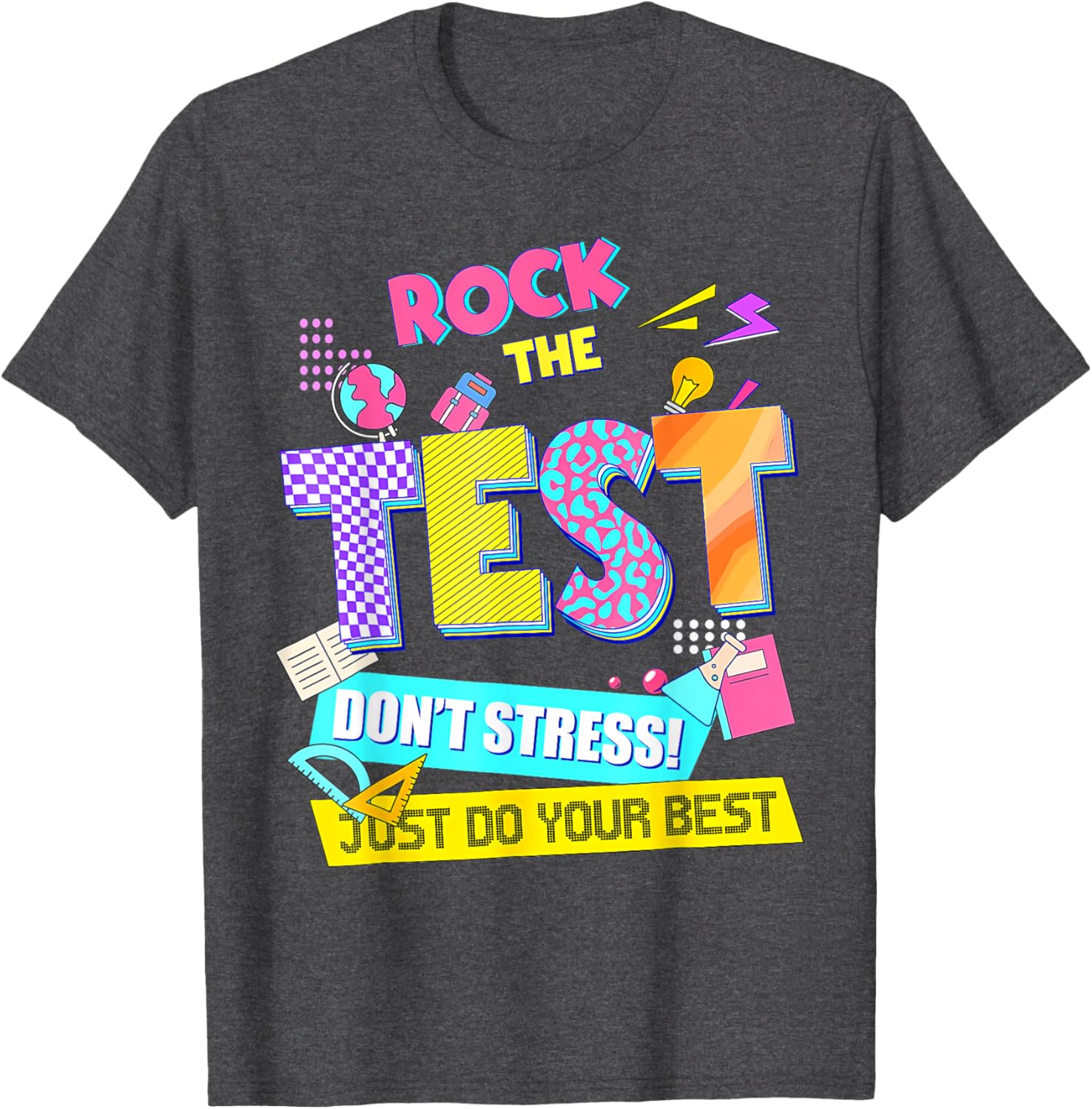 Rock The Test Dont Stress Testing Day Teachers Students T-Shirt