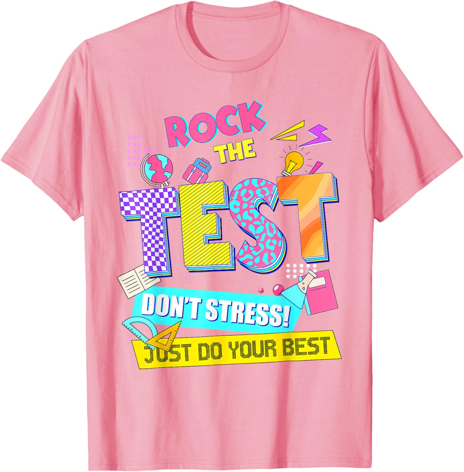 Rock The Test Dont Stress Testing Day Teachers Students T-Shirt