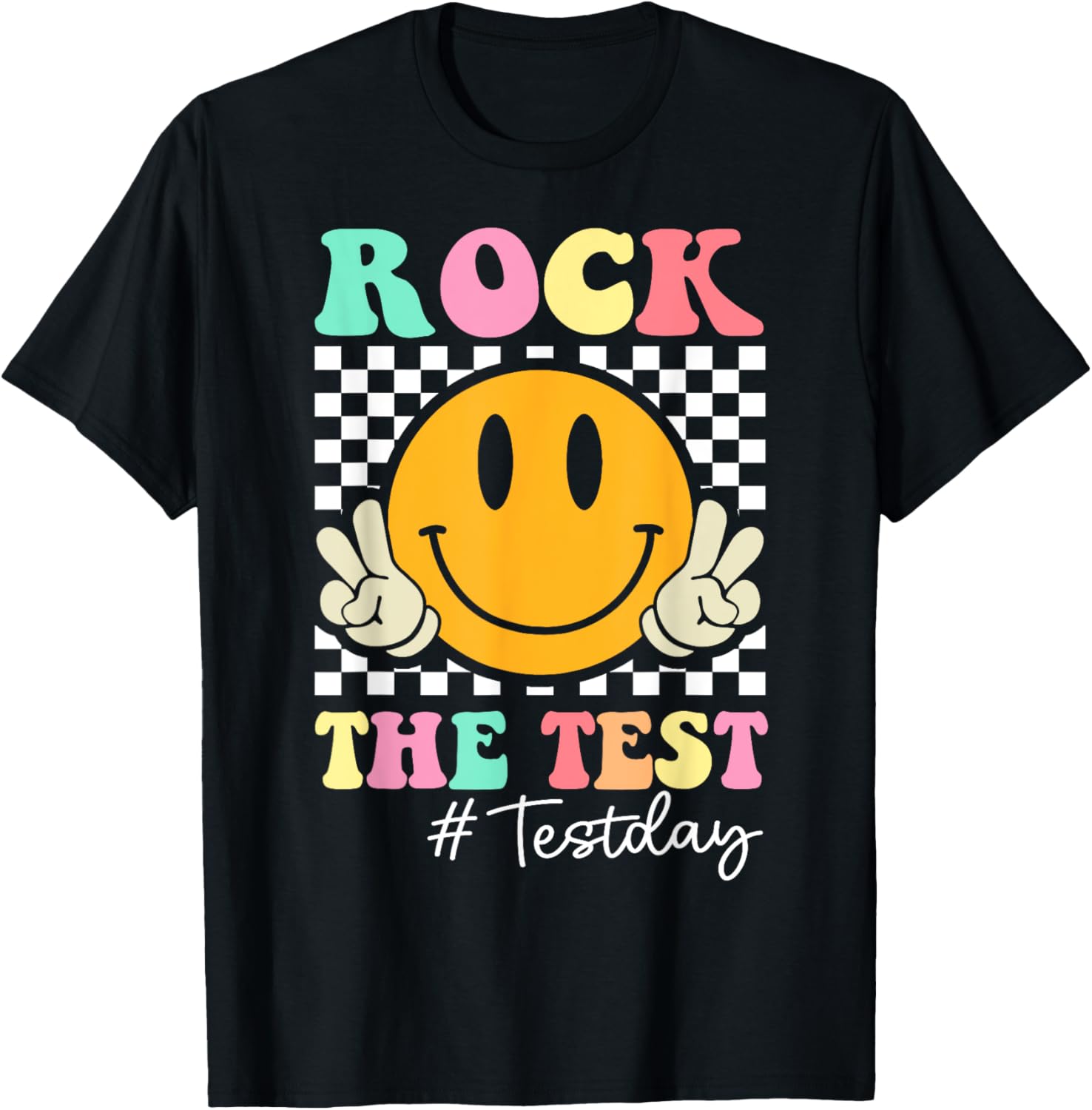 Rock The Test Retro Smile Teacher Kids Testing Test Day T-Shirt