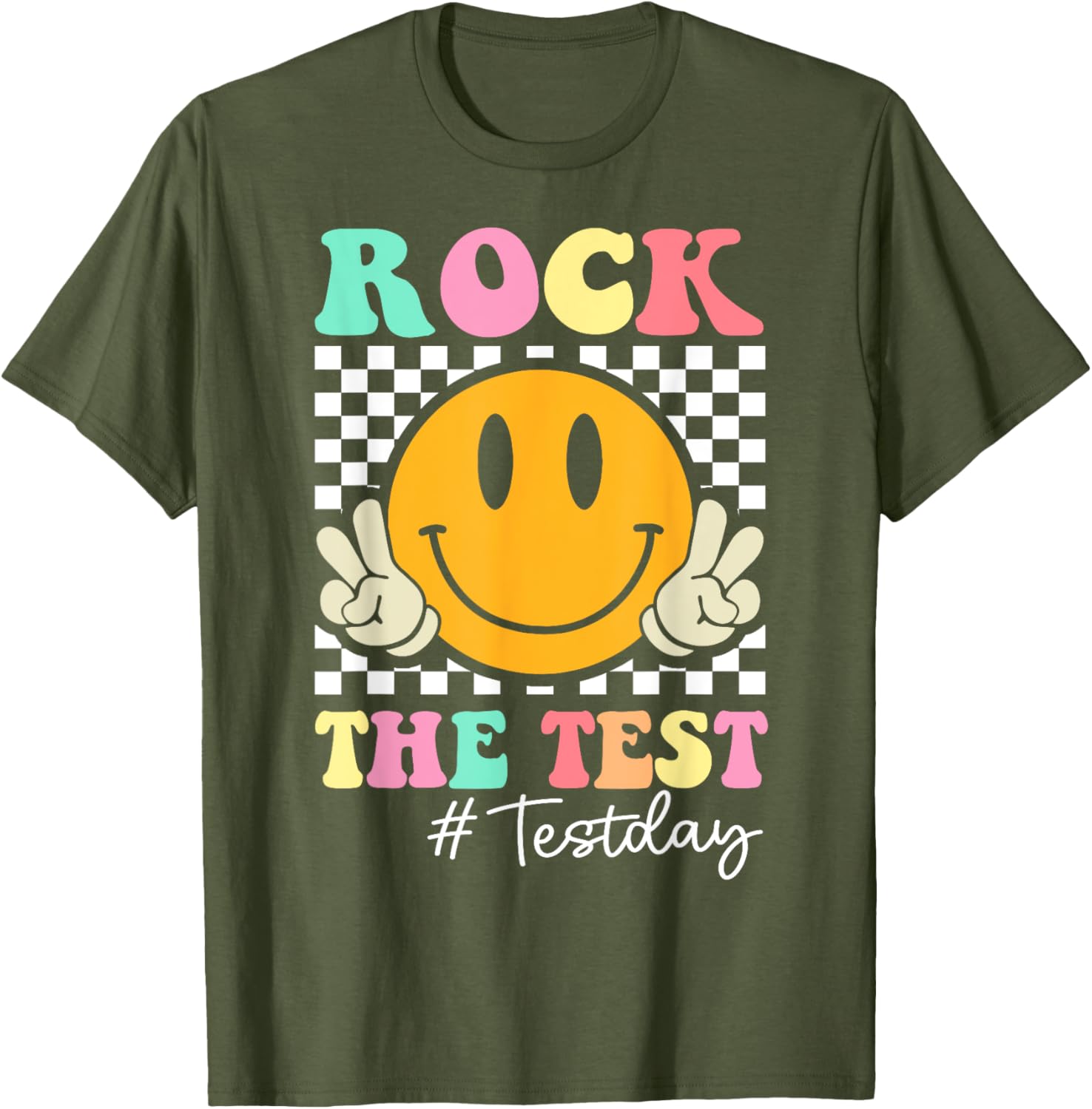 Rock The Test Retro Smile Teacher Kids Testing Test Day T-Shirt