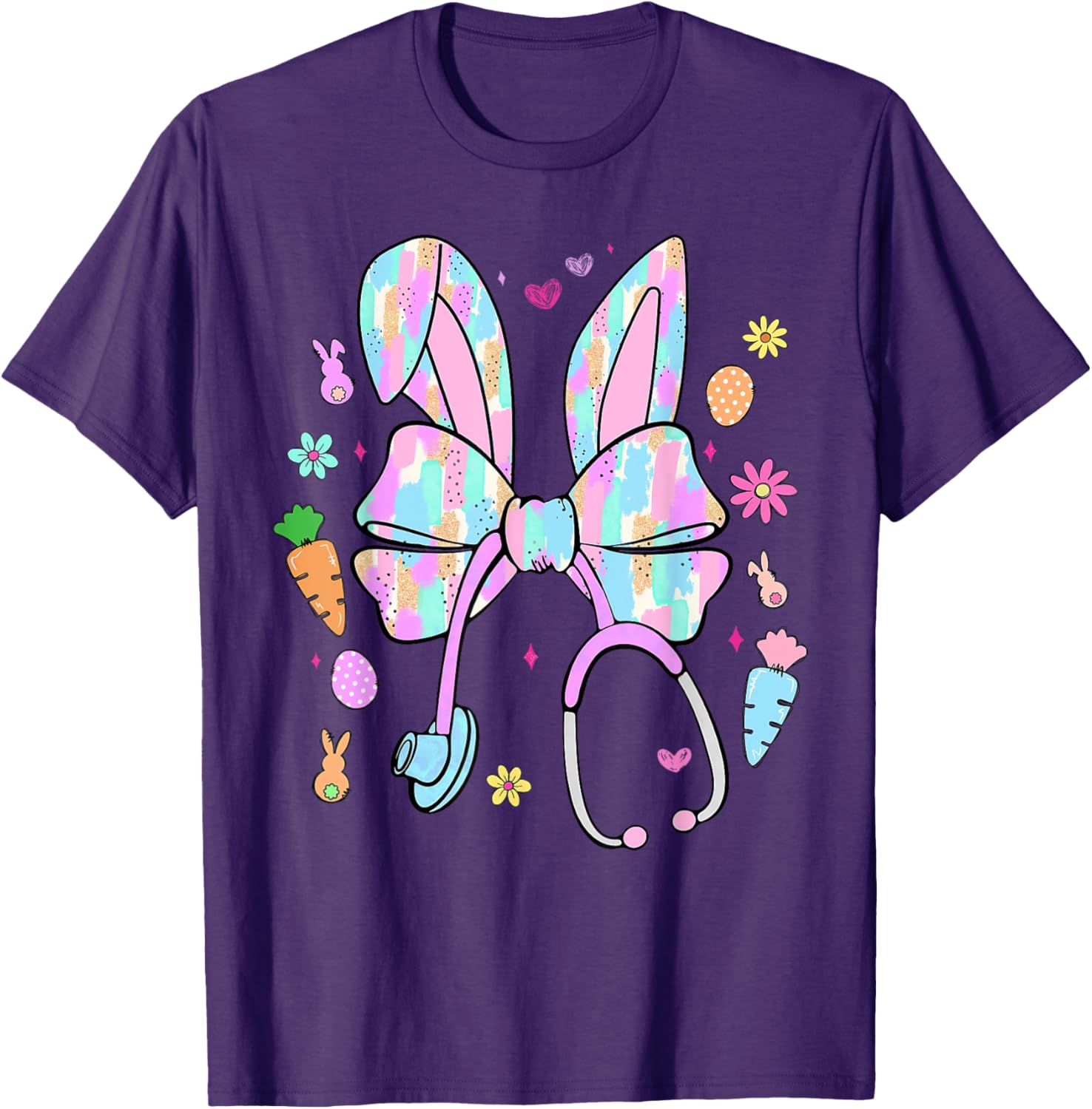 Stethoscope Coquette Bow Nurse Easter Bunny Spring Hunt Eggs T-Shirt