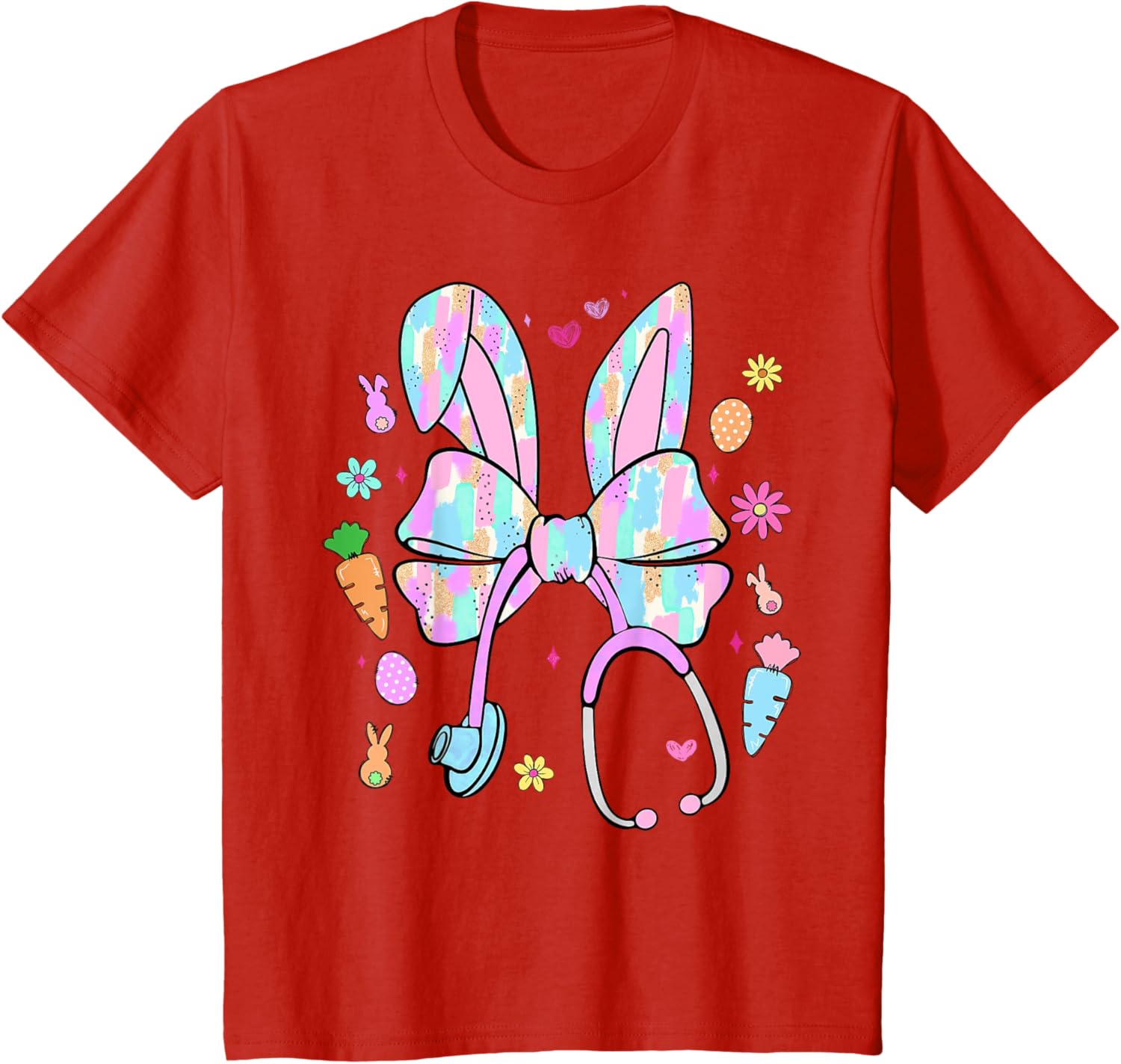 Stethoscope Coquette Bow Nurse Easter Bunny Spring Hunt Eggs T-Shirt